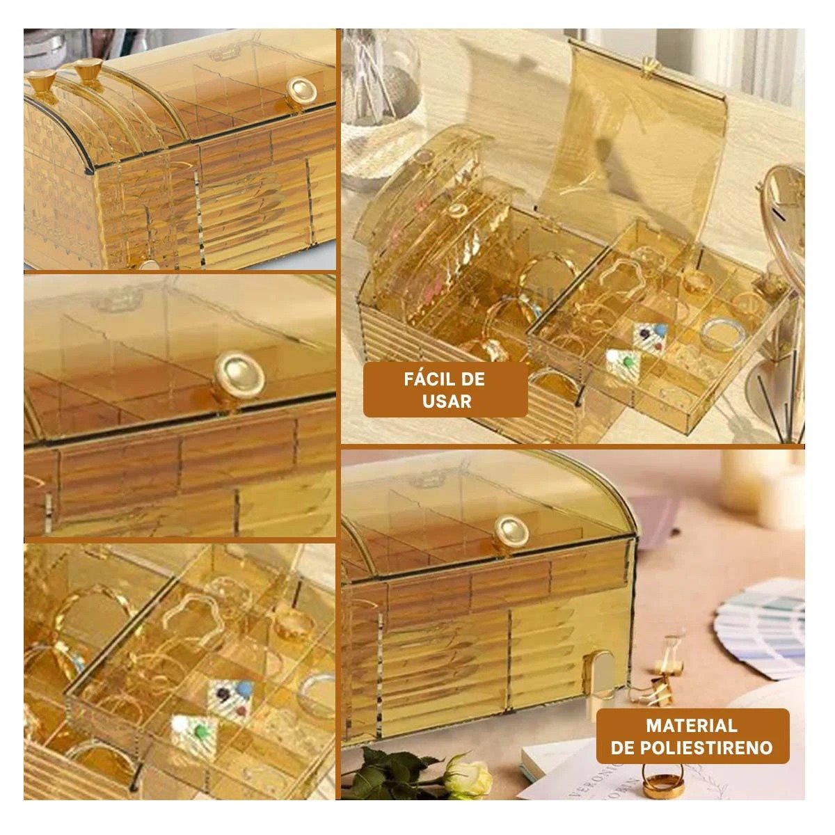 PACK6 BAUL ORGANIZADOR AMARILLO TRANSPARENTE CON CAJONES 22X17X12,5CM Y+PAPEL REGALO - 3