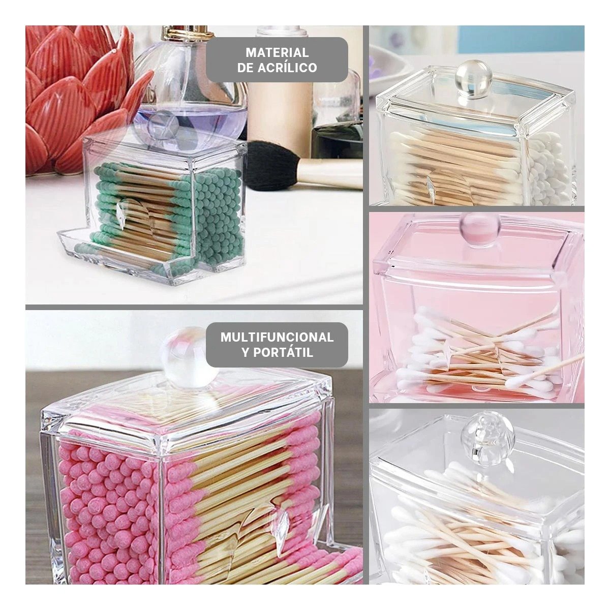 PACK6 FRASCO DISPENSADOR DE ACRILICO PARA HISOPOS EN BANO Y+PAPEL REGALO - 3