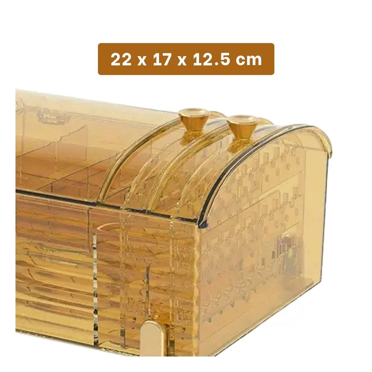 PACK4 CONTENEDOR BAUL AMARILLO TRANSPARENTE PARA MAQUILLAJE 22X17X12,5CM Y+REGALO STICKER - 4
