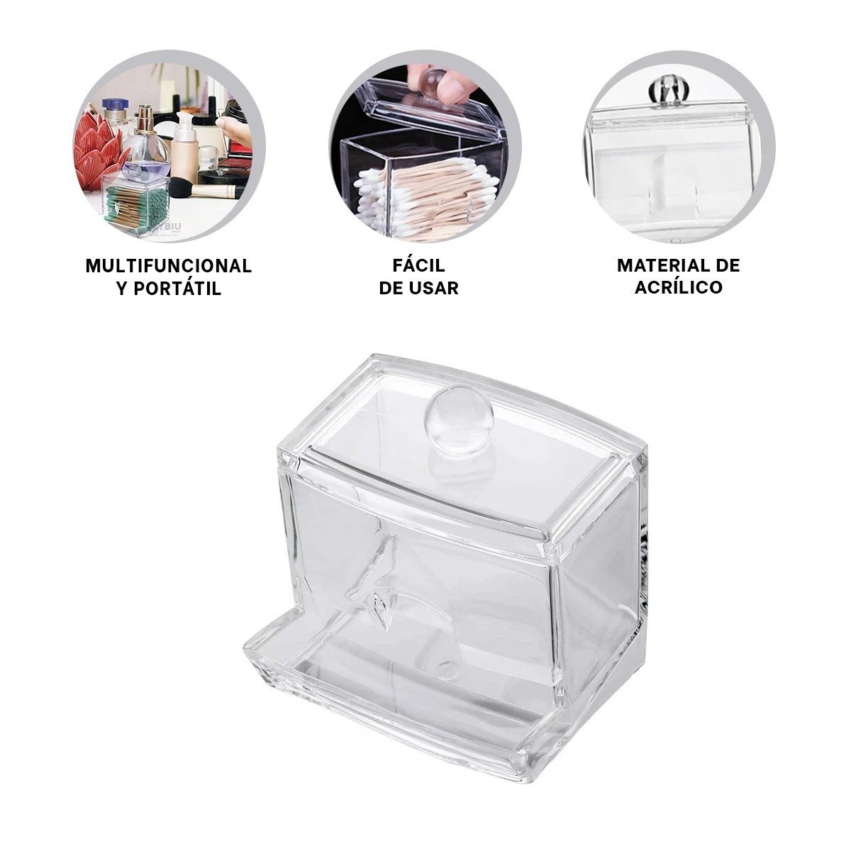 PACK6 DISPENSADOR DE HISOPOS ACRILICO PARA TOCADOR MODERNO Y+REGALO STICKER - 2