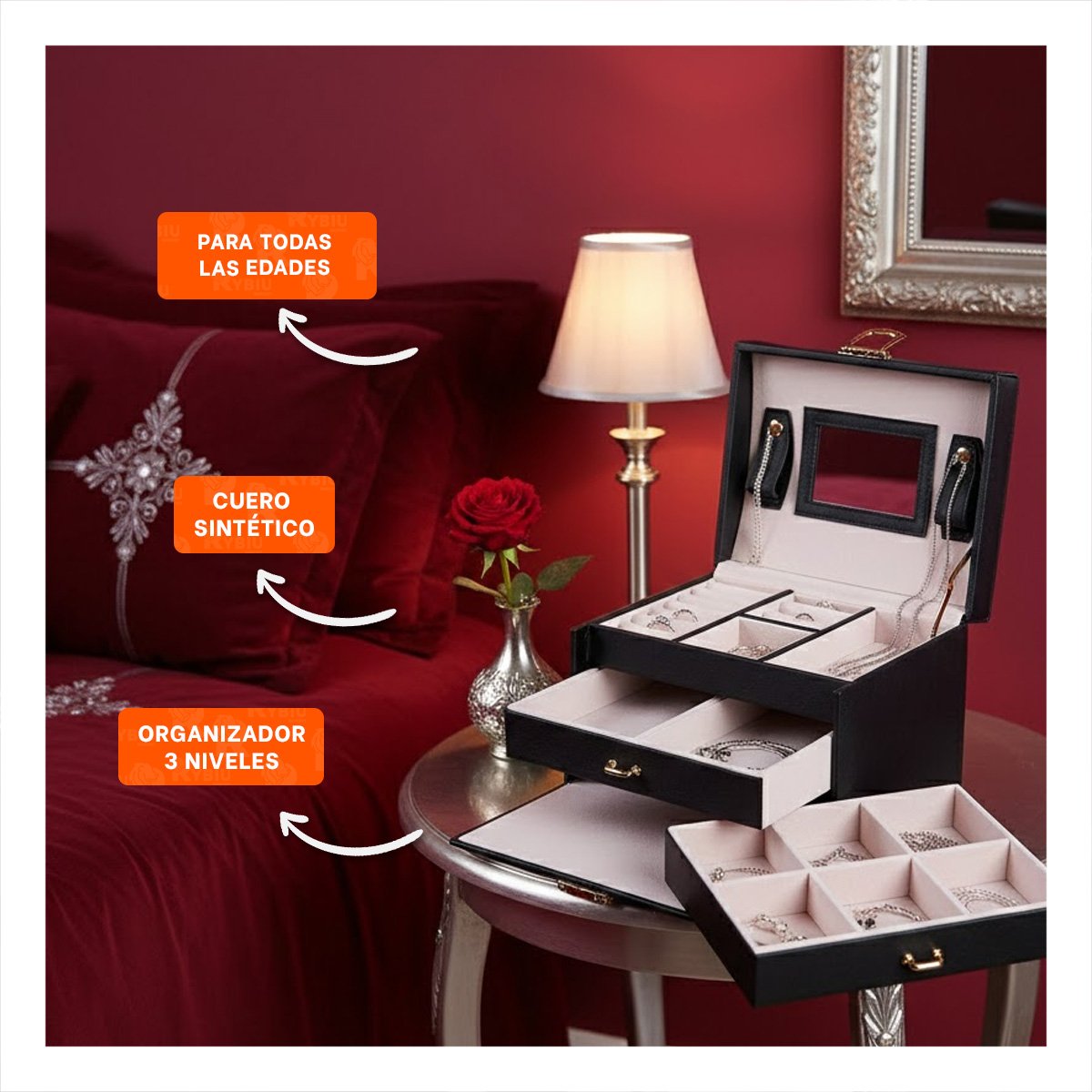 PACK6 ESTUCHE NEGRO DE 3 NIVELES PARA JOYAS Y ACCESORIOS Y+PAPEL REGALO - 2