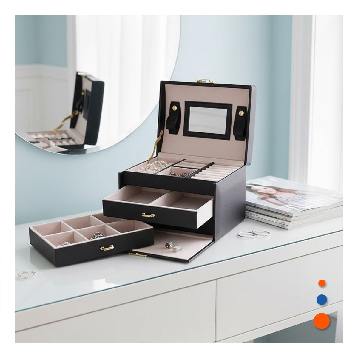 PACK6 ESTUCHE NEGRO DE 3 NIVELES PARA JOYAS Y ACCESORIOS Y+PAPEL REGALO - 5