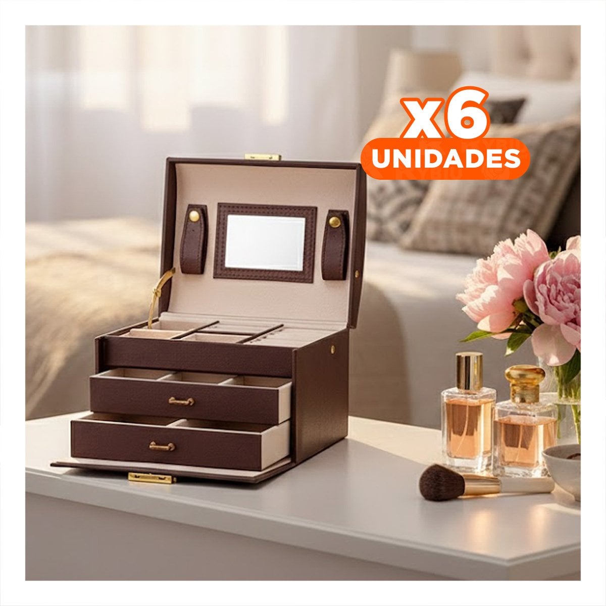 PACK6 ESTUCHE ELEGANTE DE 3 NIVELES MARRON PARA JOYAS Y+REGALO STICKER - 1