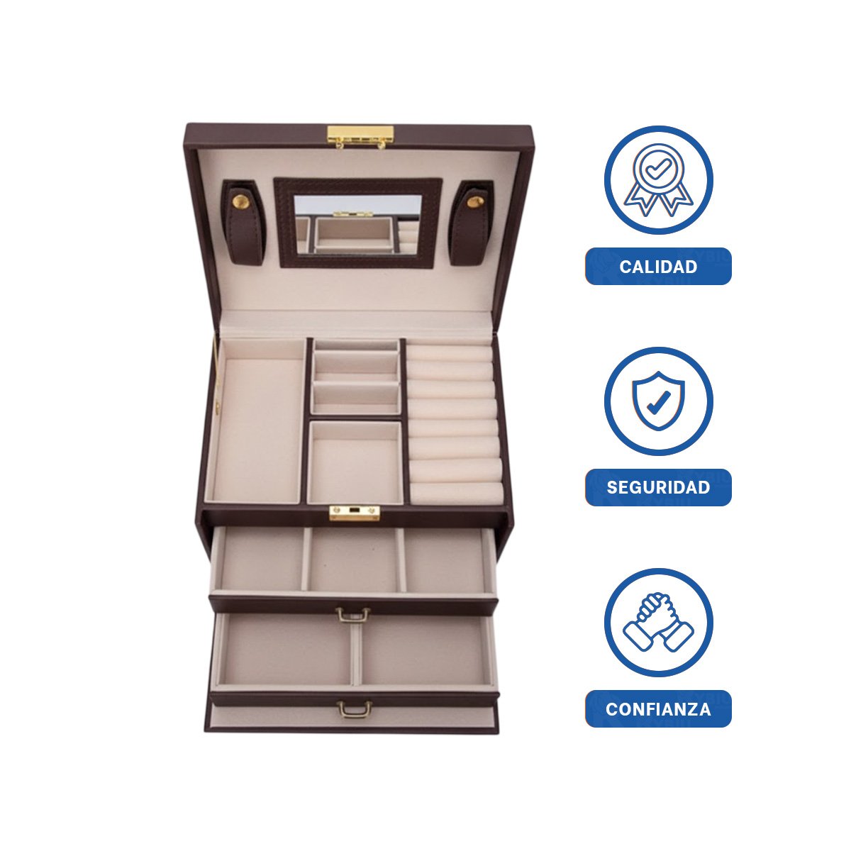 PACK6 ESTUCHE ELEGANTE DE 3 NIVELES MARRON PARA JOYAS Y+REGALO STICKER - 2