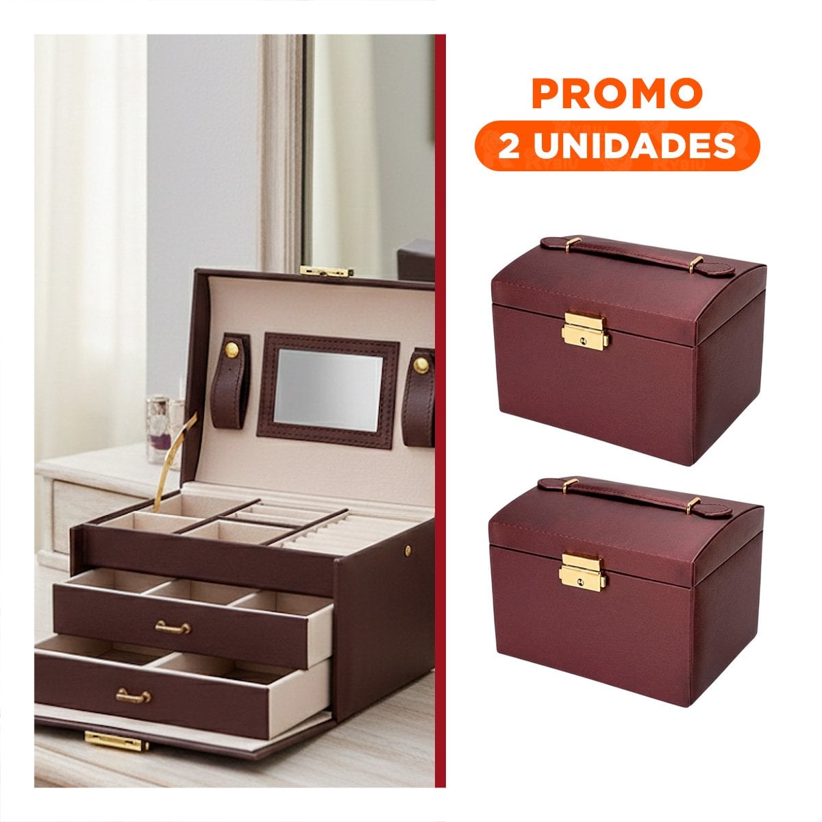 PACK2 ORGANIZADOR MODERNO DE 3 NIVELES MARRON PARA JOYAS - 1