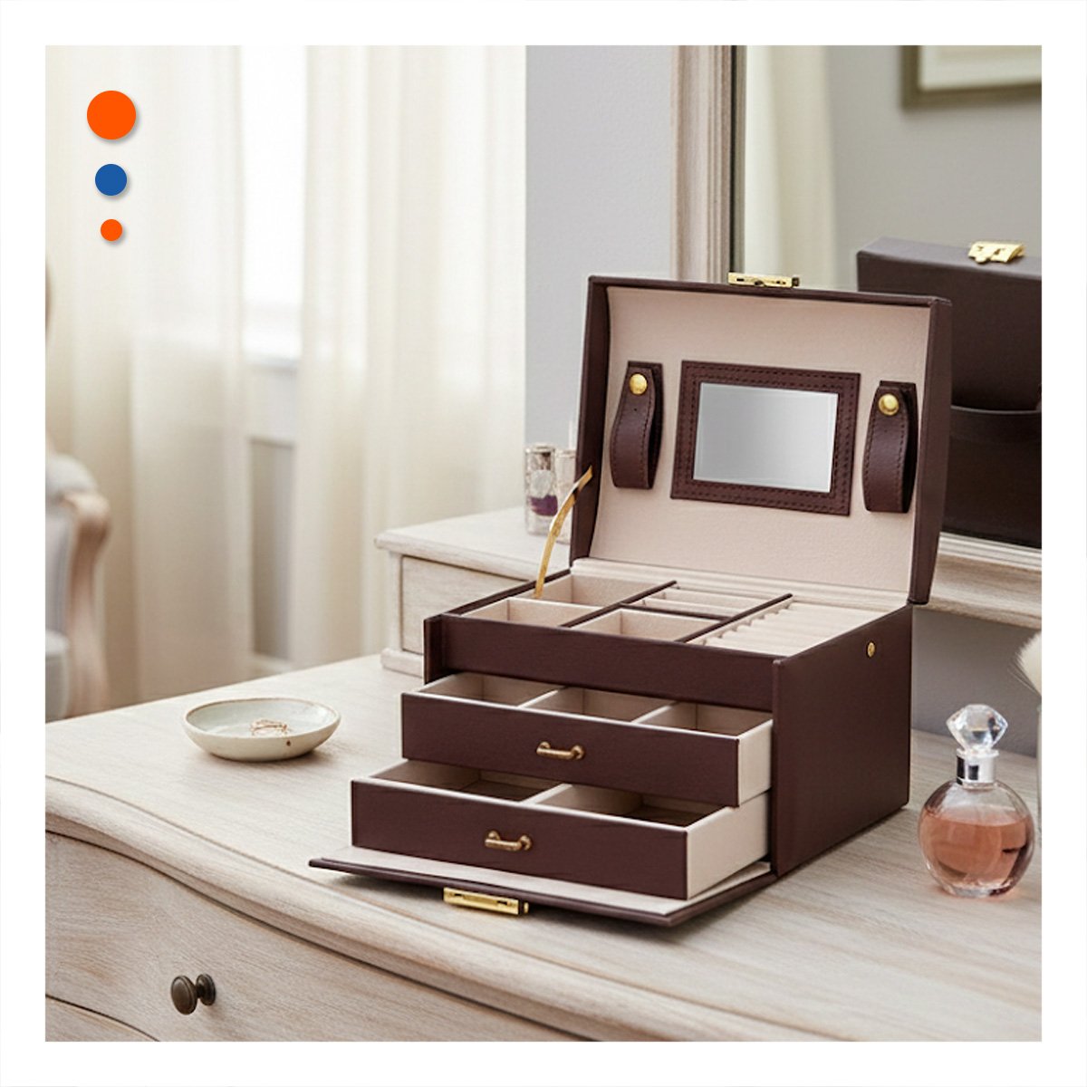 PACK2 ORGANIZADOR MODERNO DE 3 NIVELES MARRON PARA JOYAS - 2