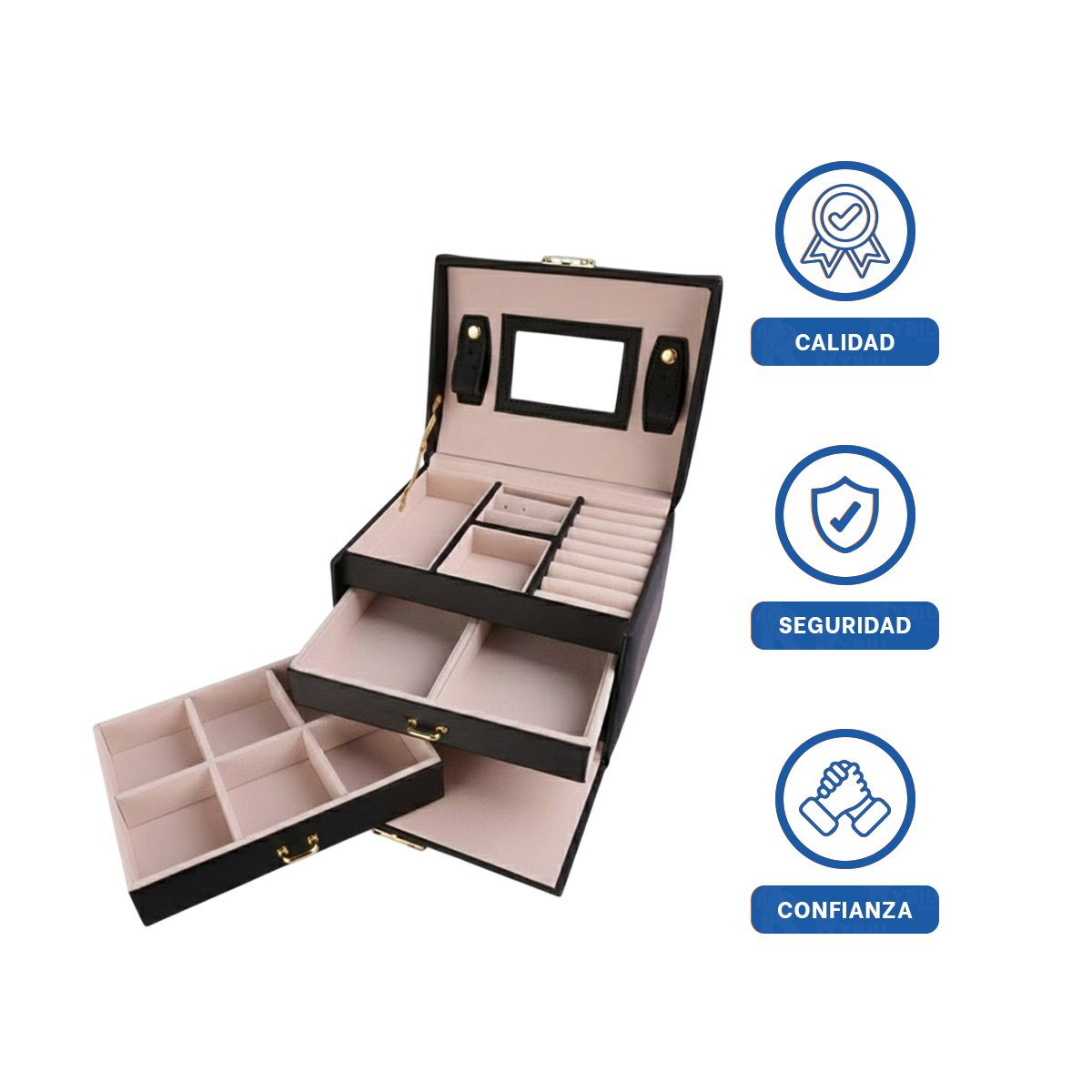 PACK6 CAJA NEGRA DE 3 NIVELES PARA ORGANIZAR JOYAS EN HOGAR Y+REGALO STICKER - 2
