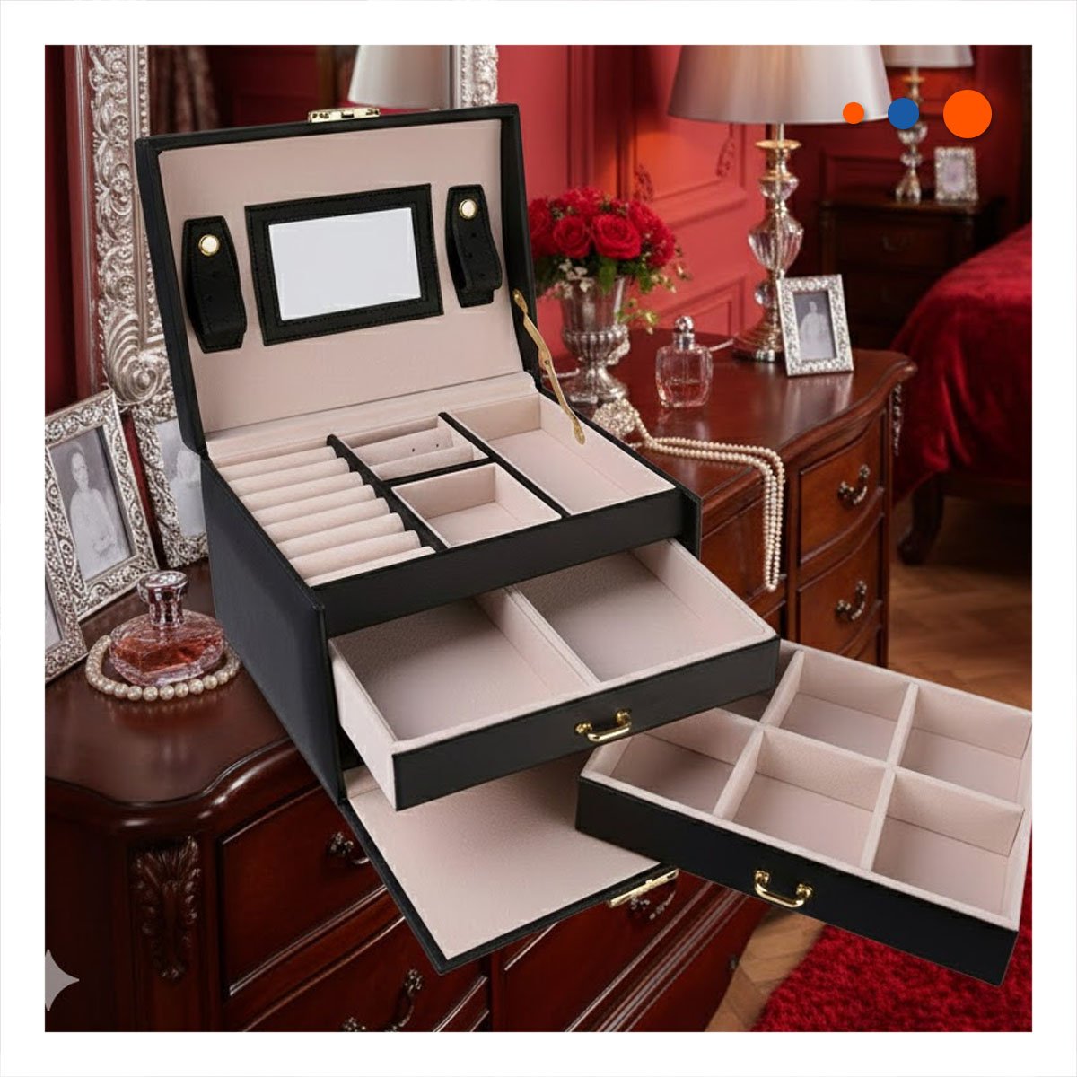 PACK6 CAJA NEGRA DE 3 NIVELES PARA ORGANIZAR JOYAS EN HOGAR Y+REGALO STICKER - 5