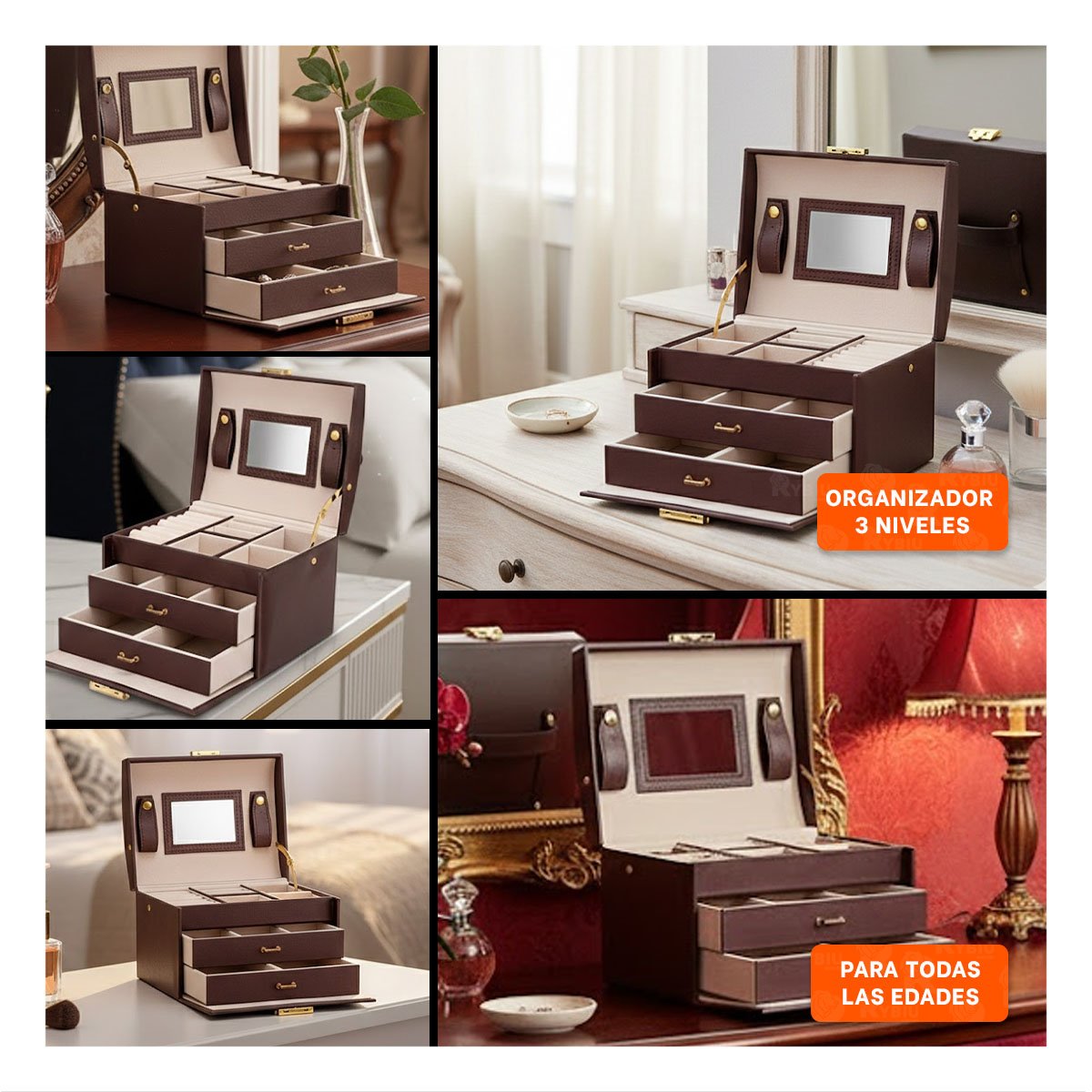 PACK6 ALHAJERO ELEGANTE DE 3 NIVELES MARRON PARA HOGAR Y+PAPEL REGALO - 3