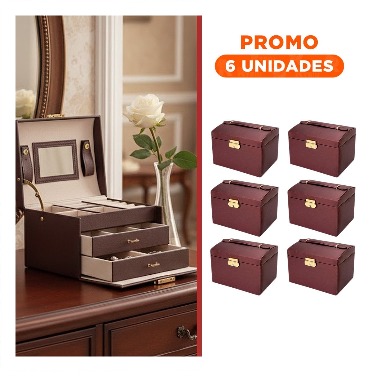 PACK6 JOYERO ELEGANTE DE 3 NIVELES MARRON PARA DECORACION - 1
