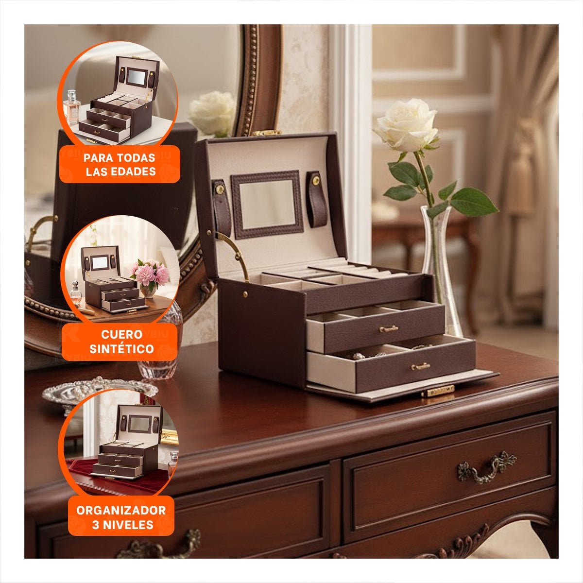 PACK6 JOYERO ELEGANTE DE 3 NIVELES MARRON PARA DECORACION - 5