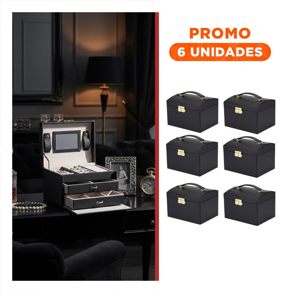 PACK6 ALHAJERO NEGRO DE 3 NIVELES PARA HOGAR FEMENINO - 1