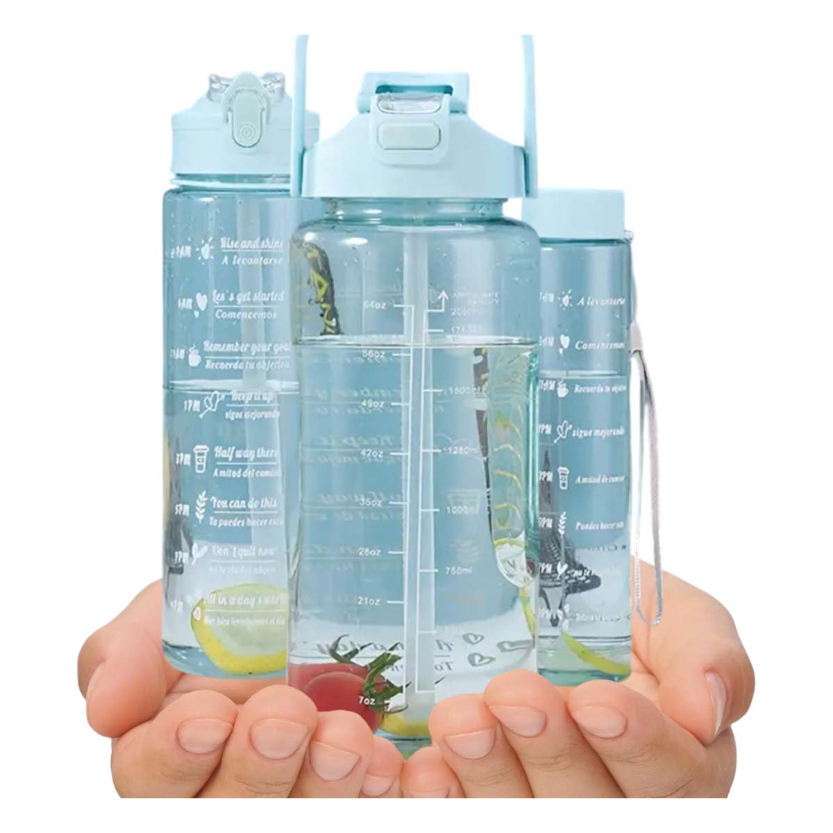 PACK6 JARRA TRIO TRANSPARENTE CELESTE CLARO MANTIENE BEBIDAS FRIAS Y CALIENTES Y+REGALO STICKER - 2