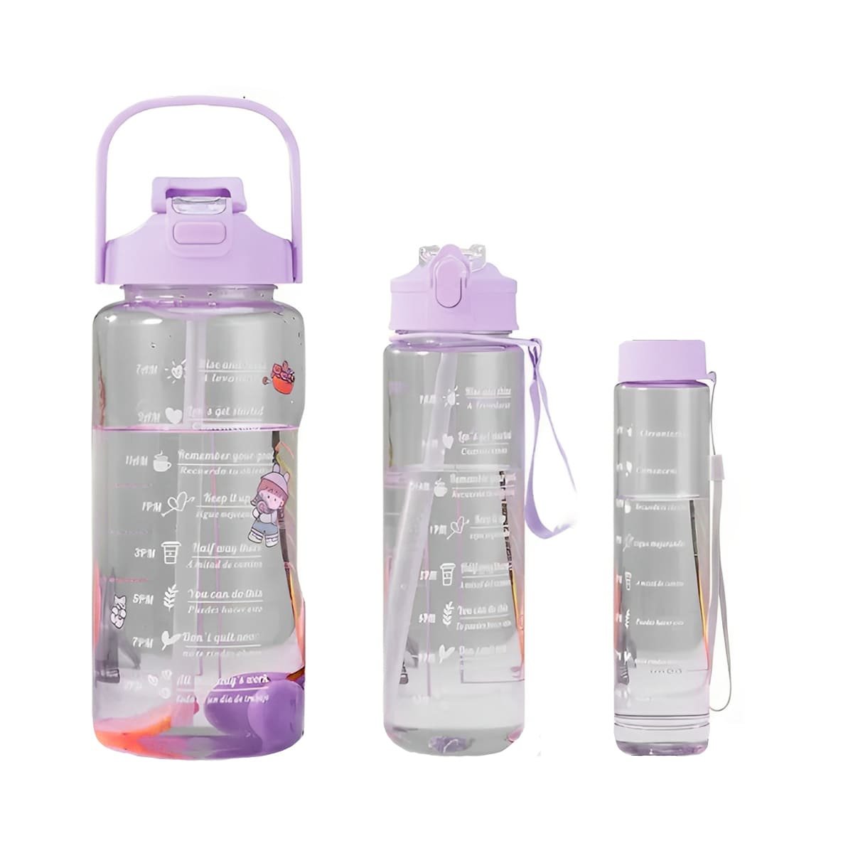 BOTELLA TRIO TRANSPARENTE LILA CON TAPA HERMETICA DISEÑO OFICINA Y+PAPEL REGALO - 1