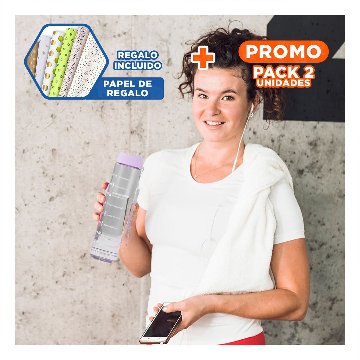 PACK2 RECIPIENTE TRIO TRANSPARENTE LILA LIGERO Y COMODO PARA TRANSPORTAR BEBIDAS Y+PAPEL REGALO - 1