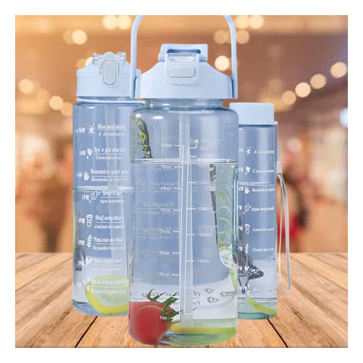 BOTELLA TRIO TRANSPARENTE AZUL CLARO LIGERA Y COMODA PARA TRANSPORTAR BEBIDAS Y+LIGAS REGALO - 2