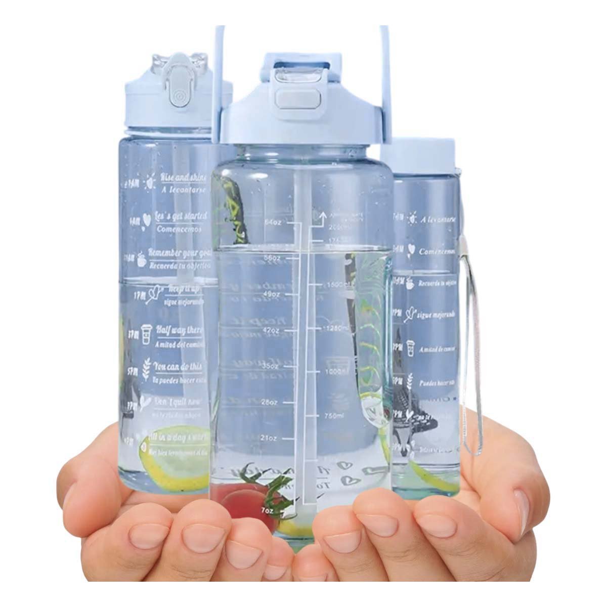 BOTELLA TRIO TRANSPARENTE AZUL CLARO LIGERA Y COMODA PARA TRANSPORTAR BEBIDAS Y+LIGAS REGALO - 3