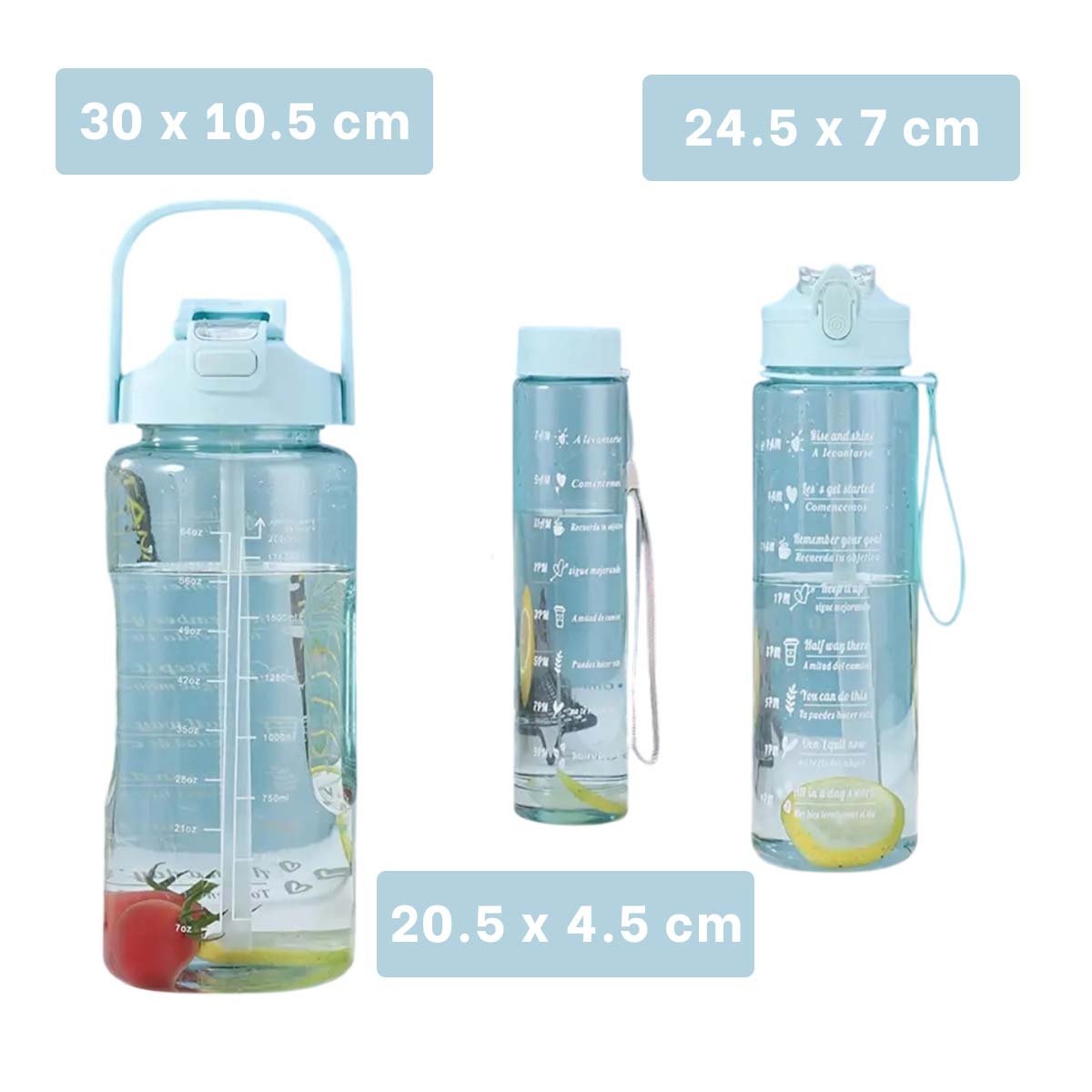 BOTELLA TRIO TRANSPARENTE CELESTE CLARO PARA MANTENER BEBIDAS FRIAS Y CALIENTES - 4