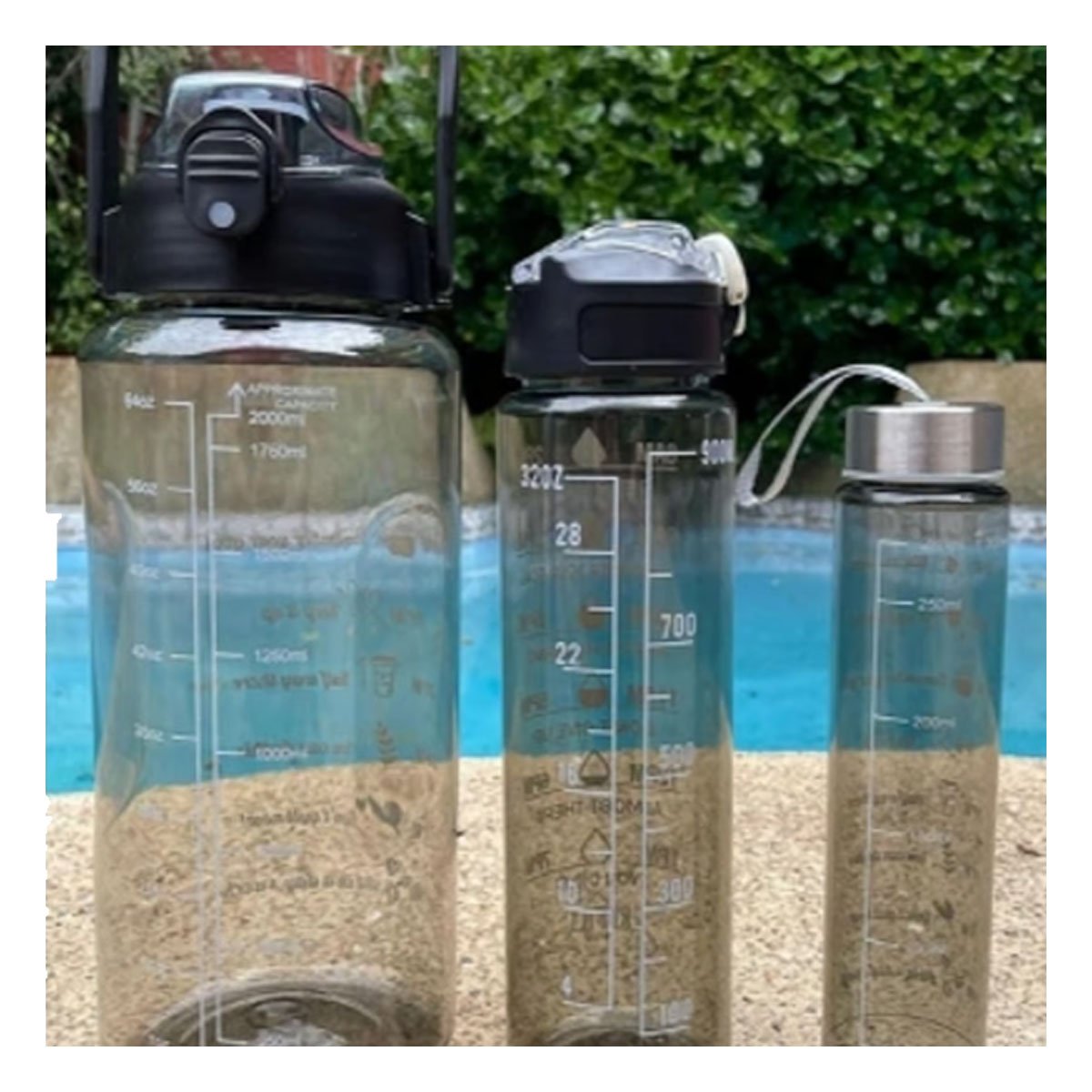 BOTELLA TRIO TRANSPARENTE NEGRO LIGERA Y COMODA PARA TRANSPORTAR BEBIDAS DIARIAS Y+LIGAS REGALO - 1