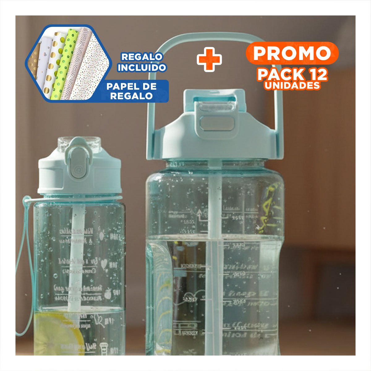 PACK12 JARRA TRIO TRANSPARENTE AZUL CLARO RESISTENTE Y FACIL DE LIMPIAR CASA Y+PAPEL REGALO - 1