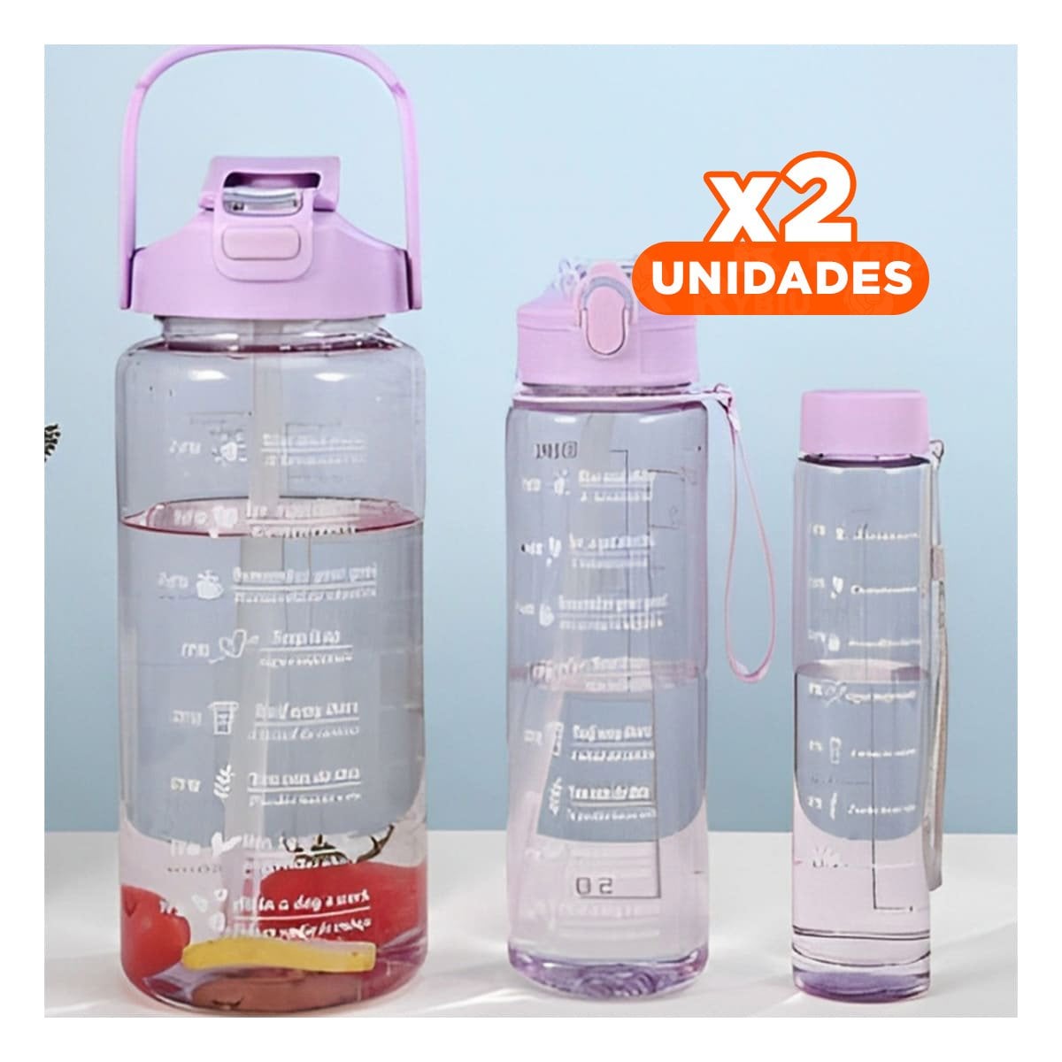 PACK2 RECIPIENTE TRIO TRANSPARENTE LILA DOBLE PARED CONSERVA TEMPERATURA Y+REGALO STICKER - 1