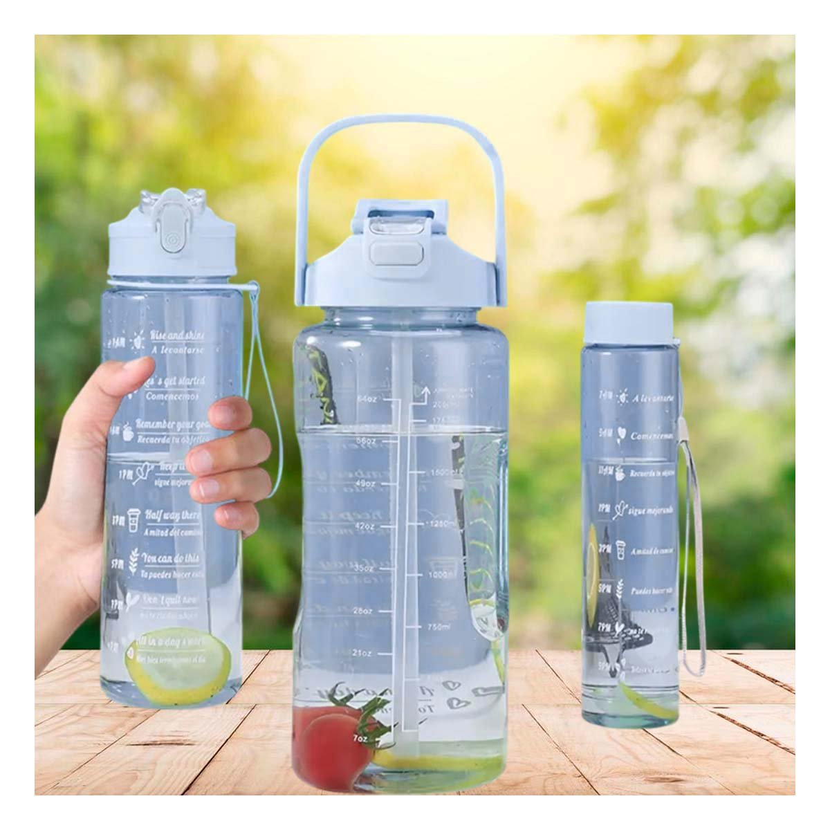 PACK2 RECIPIENTE TRIO TRANSPARENTE AZUL CLARO LIGERO Y COMODO PARA BEBIDAS Y+PAPEL REGALO - 2