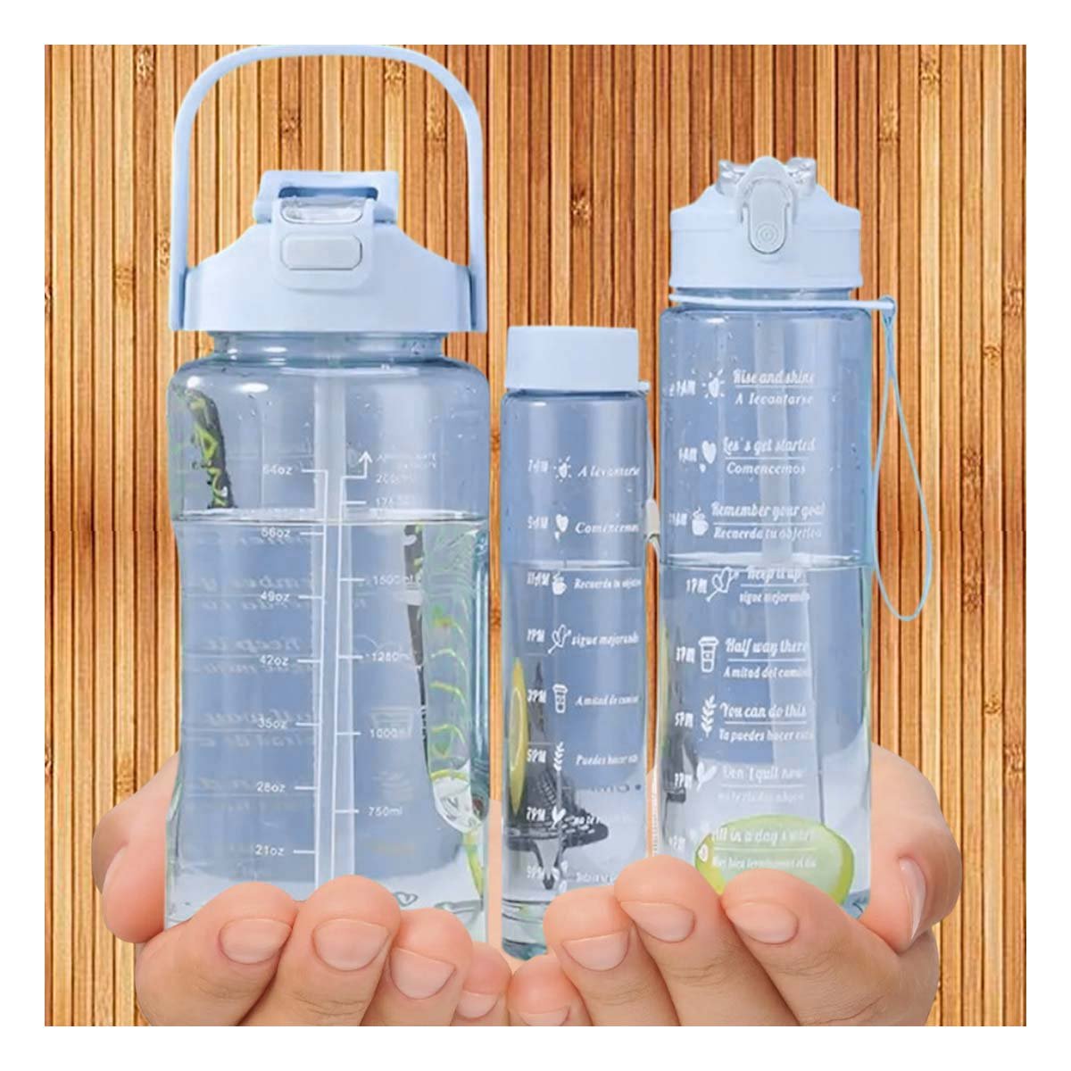 BOTELLA TRIO TRANSPARENTE AZUL CLARO RESISTENTE Y FACIL DE LIMPIAR CASA Y+REGALO STICKER - 5