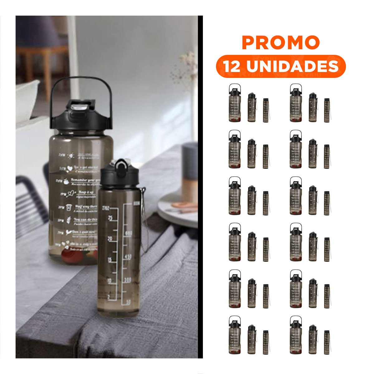 PACK12 JARRA TRIO TRANSPARENTE NEGRO LIGERA Y COMODA PARA TRANSPORTAR BEBIDAS Y+REGALO STICKER - 1