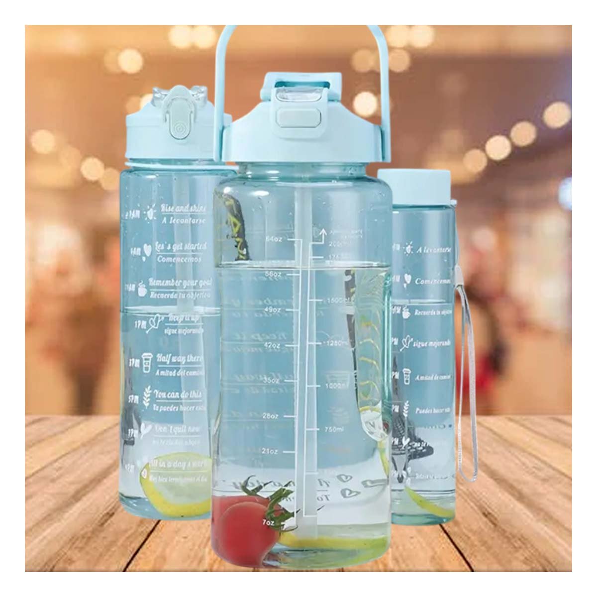 BOTELLA TRIO TRANSPARENTE CELESTE CLARO CON TAPA HERMETICA Y DISEÑO OFICINA Y+PAPEL REGALO - 5