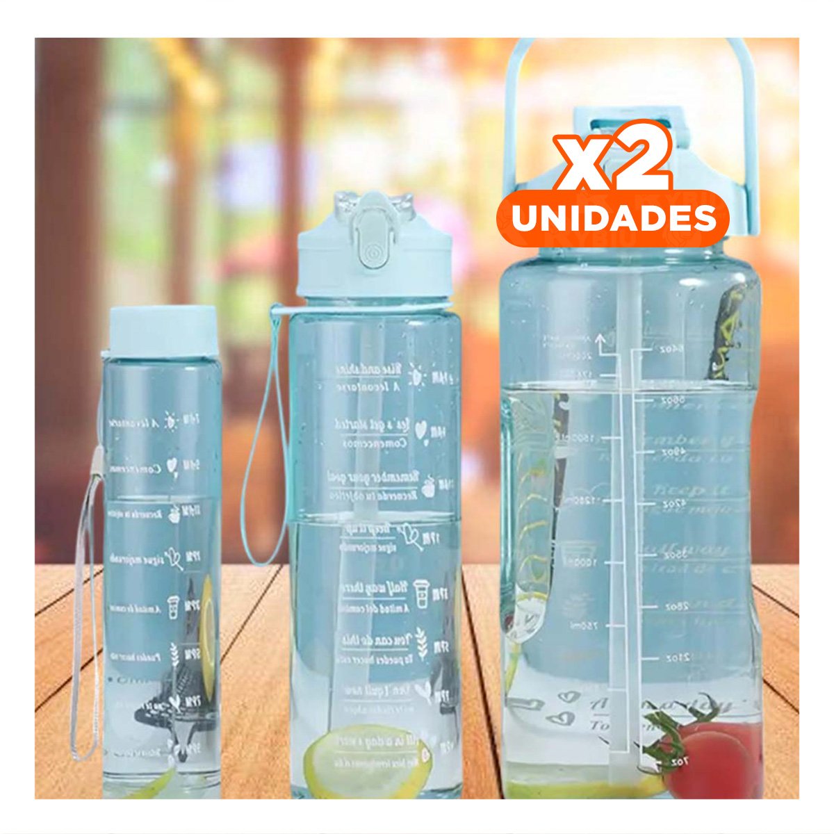 PACK2 RECIPIENTE TRIO TRANSPARENTE CELESTE CLARO DOBLE PARED Y+REGALO STICKER - 1