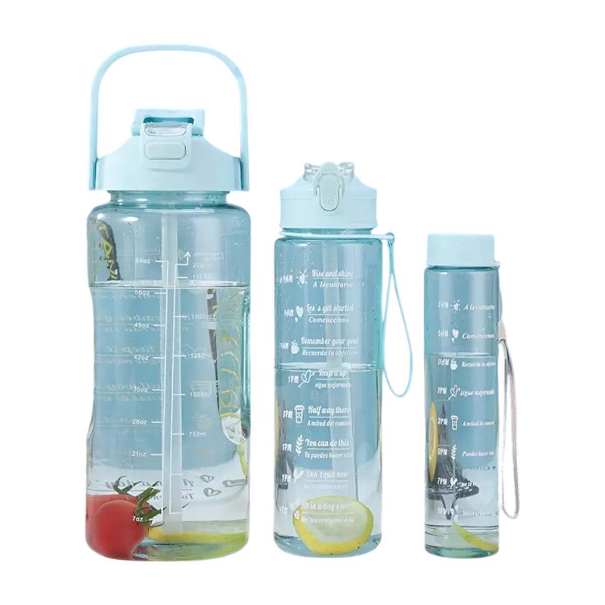 PACK2 RECIPIENTE TRIO TRANSPARENTE CELESTE CLARO DOBLE PARED Y+REGALO STICKER - 2