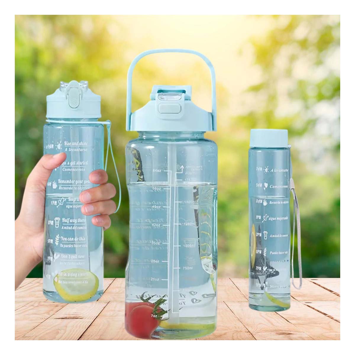 PACK2 RECIPIENTE TRIO TRANSPARENTE CELESTE CLARO DOBLE PARED Y+REGALO STICKER - 5