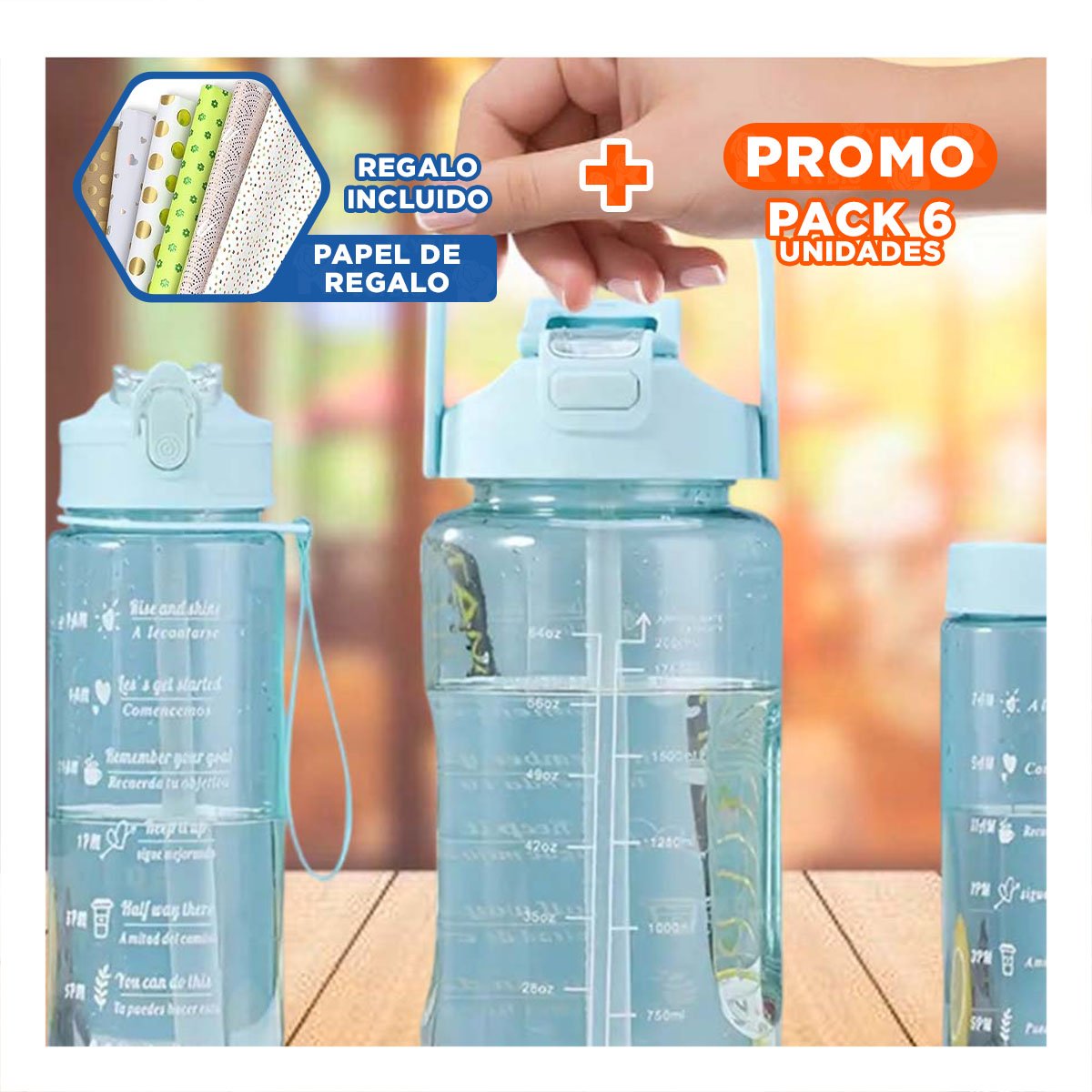PACK6 COPA TRIO TRANSPARENTE AZUL CLARO DOBLE PARED CONSERVA TEMPERATURA Y+PAPEL REGALO - 1