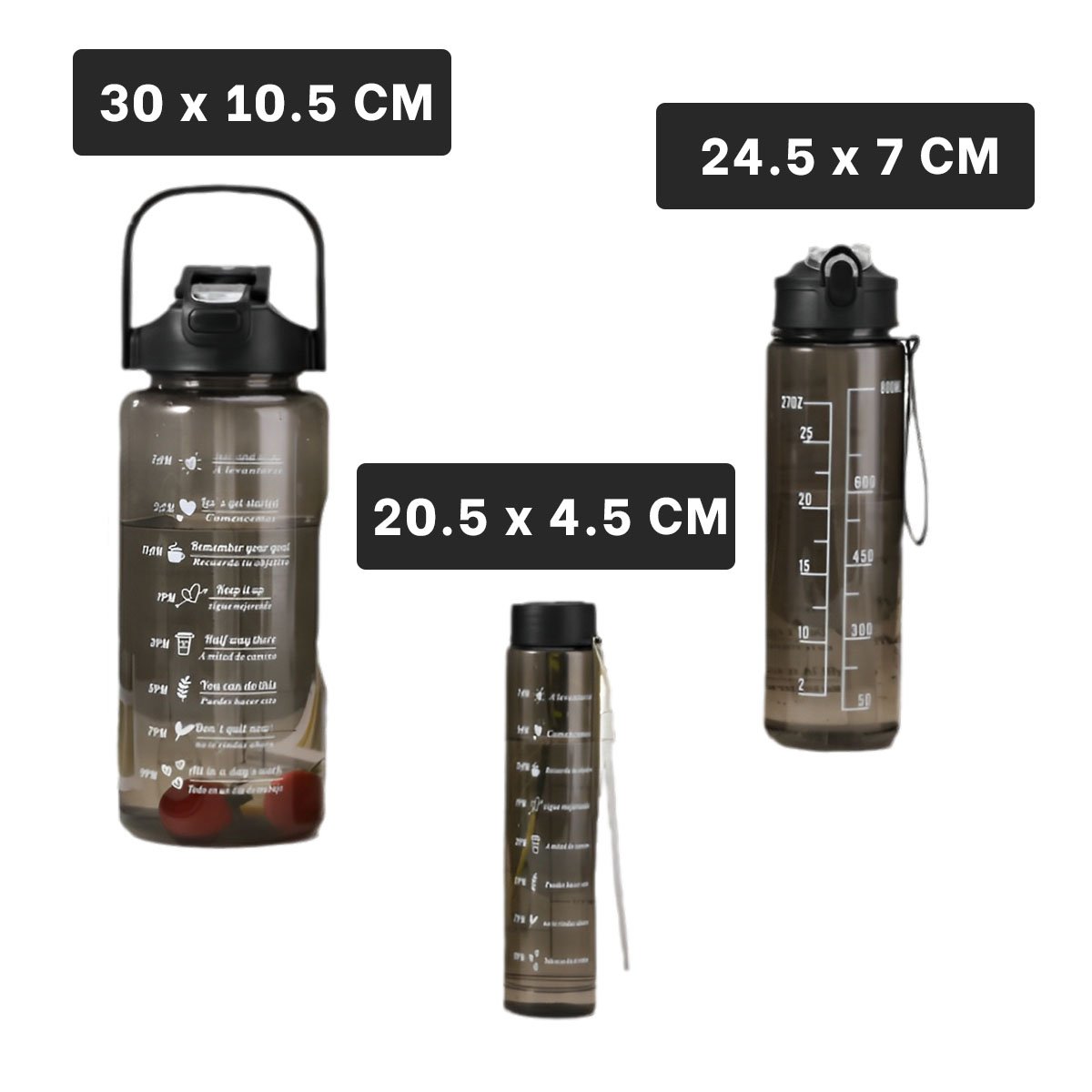 BOTELLA TRIO TRANSPARENTE NEGRO PARA MANTENER BEBIDAS FRIAS Y CALIENTES POR HORAS - 4