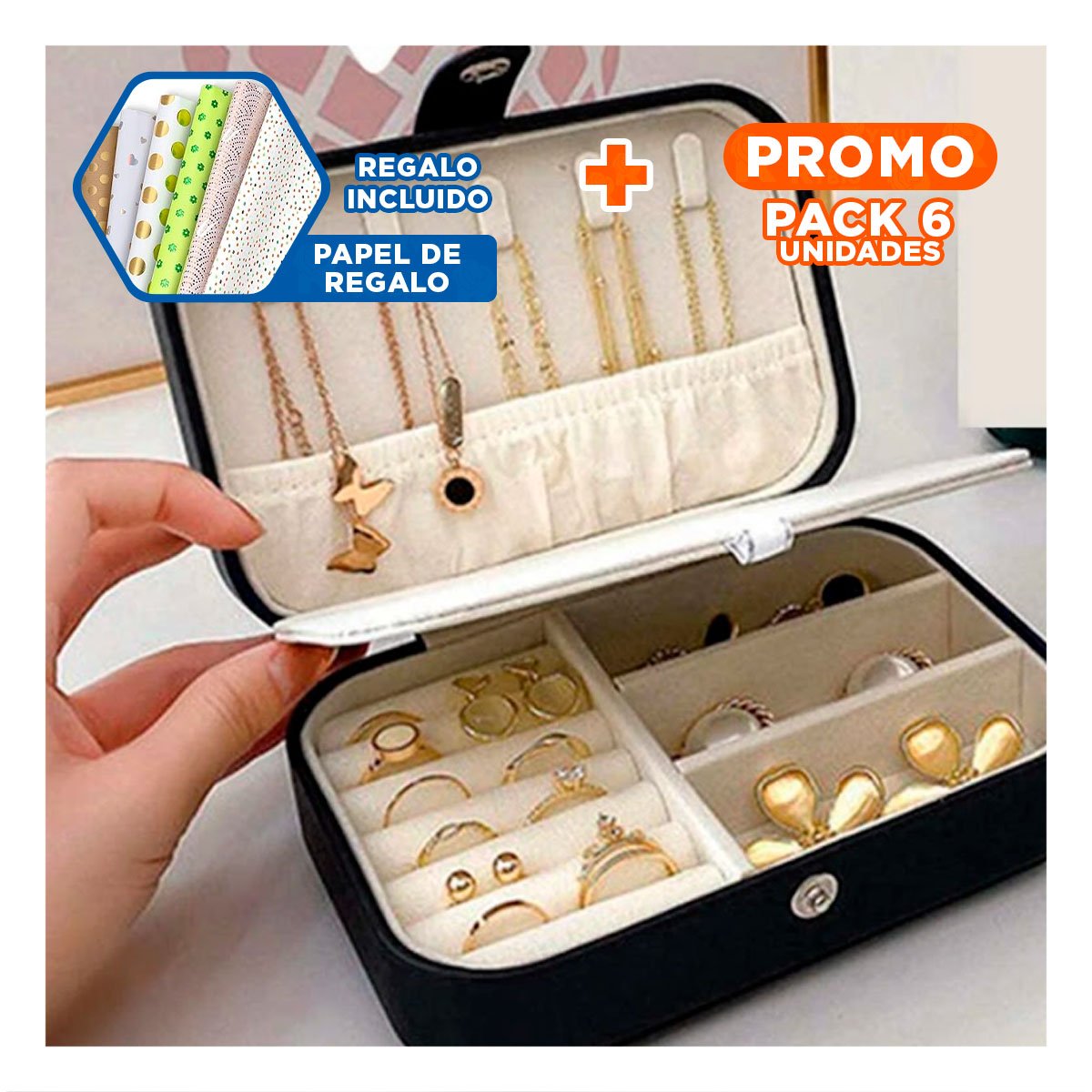 PACK6 CAJA NEGRO 16X11X5 CM COMODO Y SEGURO PARA ORGANIZAR ACCESORIOS Y+PAPEL REGALO - 1