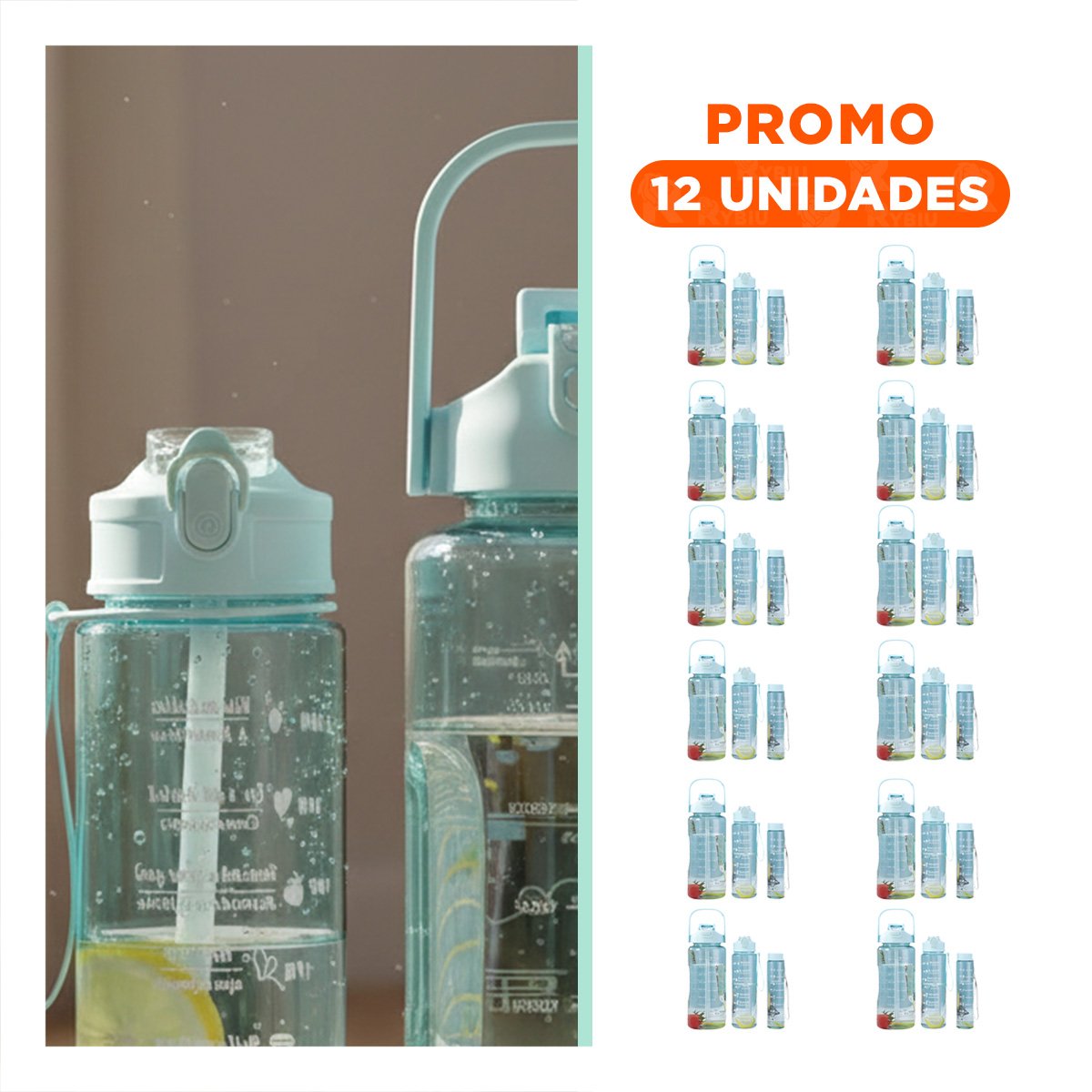 PACK12 JARRA TRIO TRANSPARENTE AZUL CLARO LIGERA Y COMODA PARA BEBIDAS Y+REGALO STICKER - 1