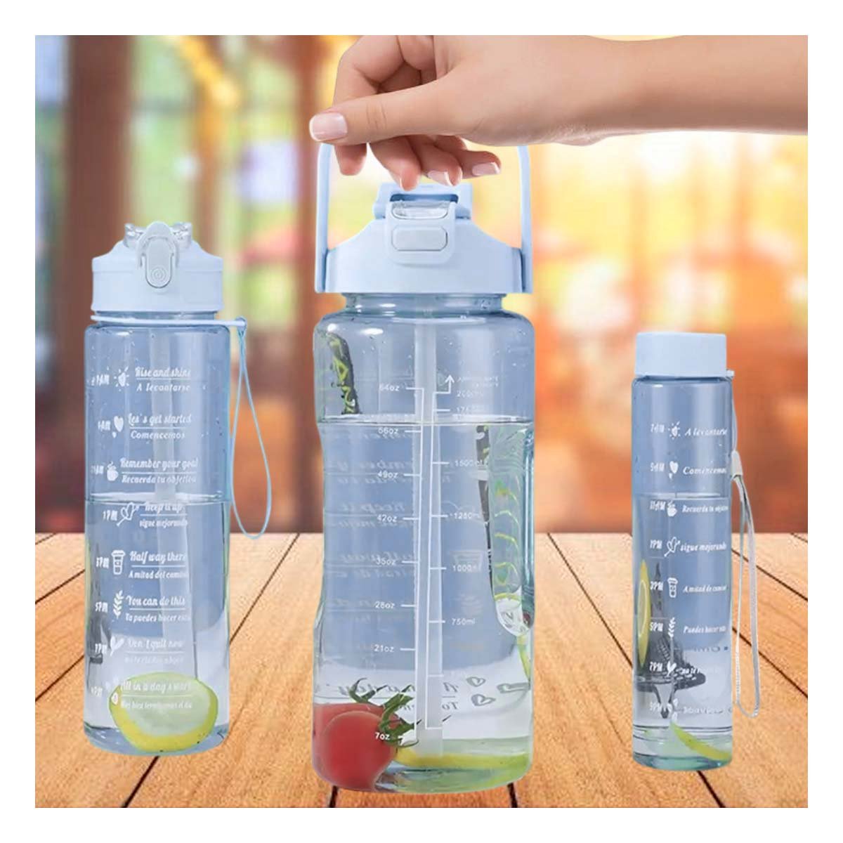 PACK12 JARRA TRIO TRANSPARENTE AZUL CLARO LIGERA Y COMODA PARA BEBIDAS Y+REGALO STICKER - 5