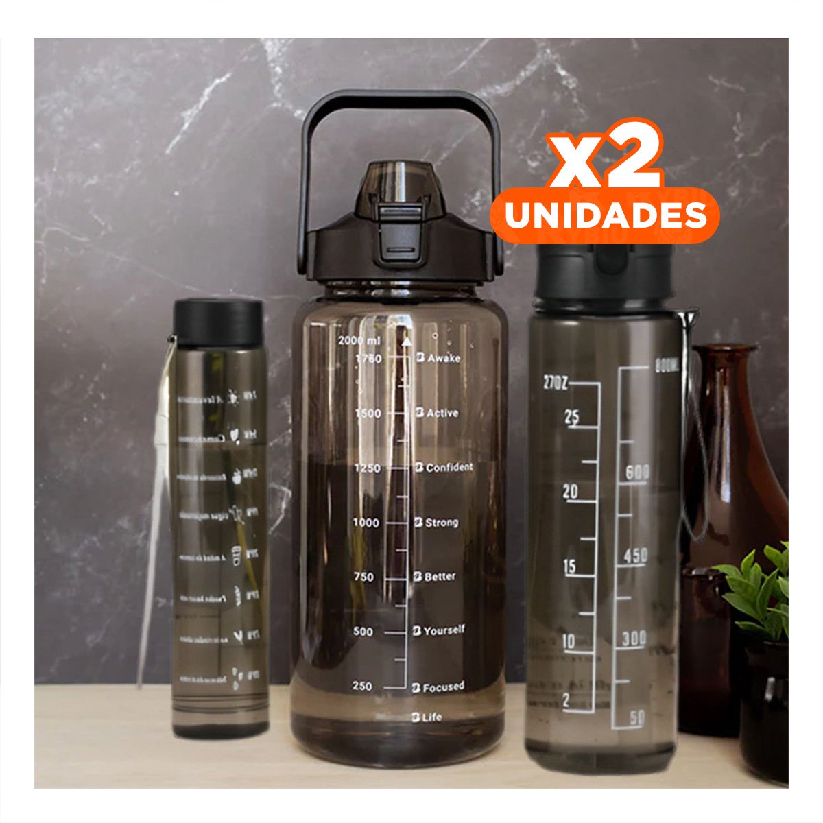 PACK2 RECIPIENTE TRIO TRANSPARENTE NEGRO DOBLE PARED QUE CONSERVA HORAS Y+REGALO STICKER - 1