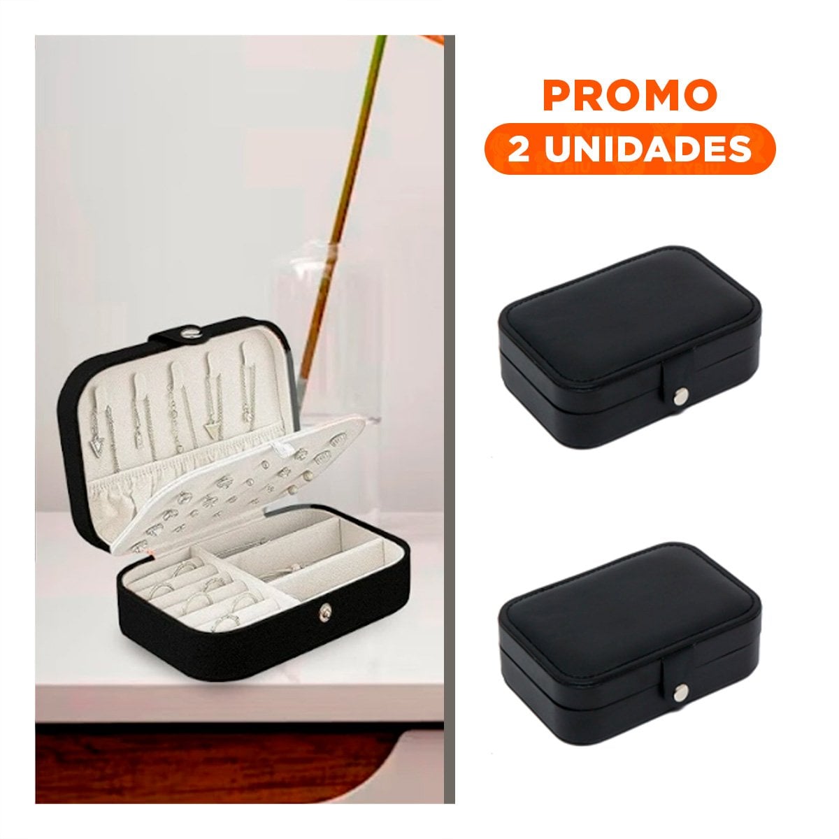 PACK2 JOYERO NEGRO 16X11X5 CM CON SEPARADORES PARA COLLARES Y PULSERAS - 1