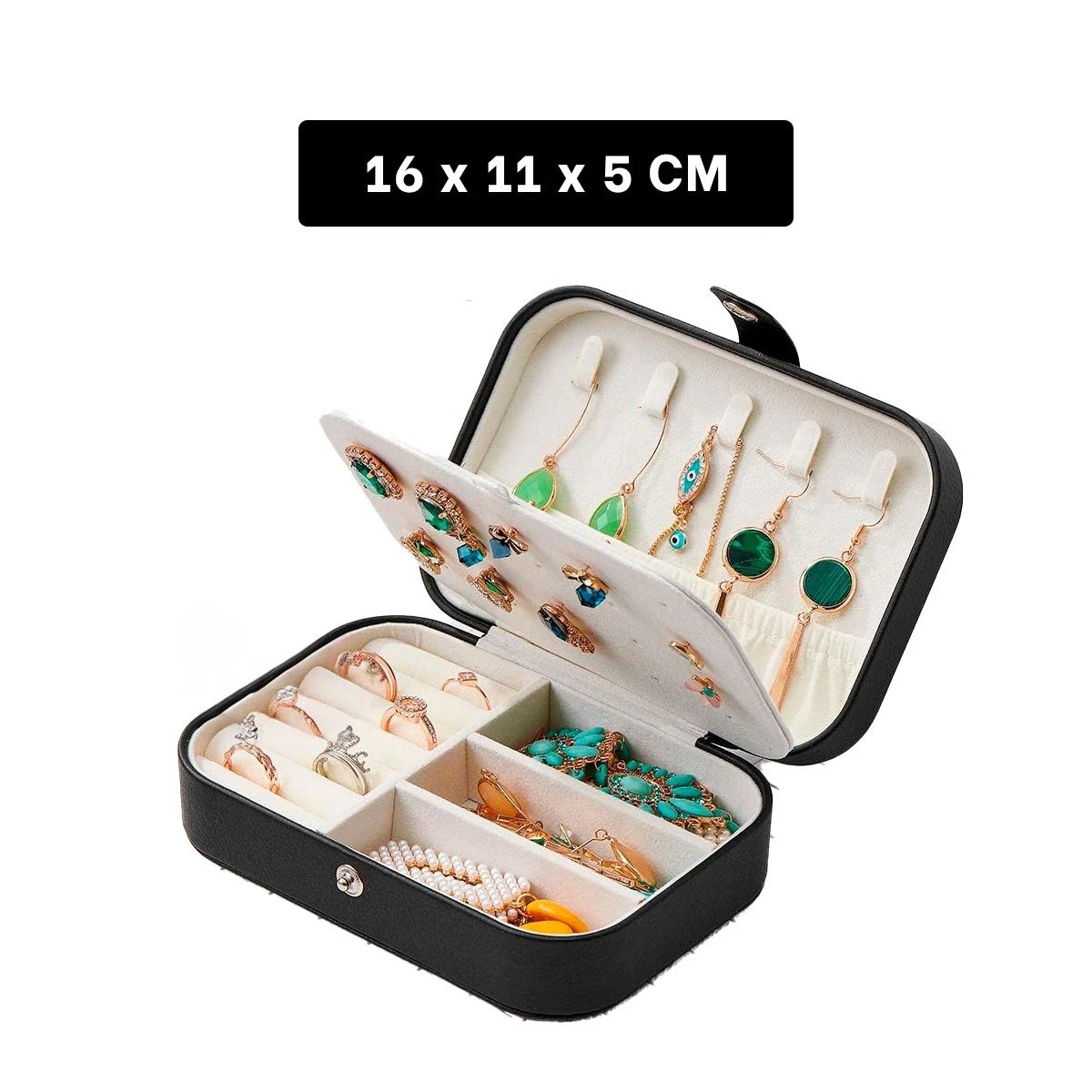PACK2 JOYERO NEGRO 16X11X5 CM CON SEPARADORES PARA COLLARES Y PULSERAS - 4