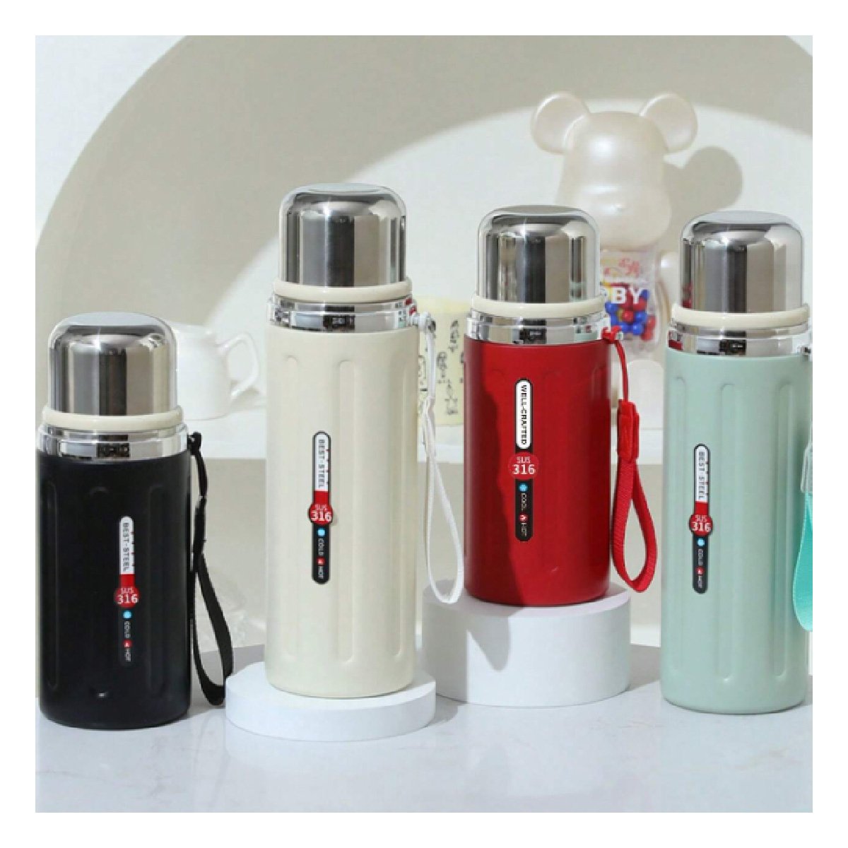 VASO 800ML ROJO DOBLE PARED QUE CONSERVA TEMPERATURA POR HORAS Y+LIGAS REGALO - 2