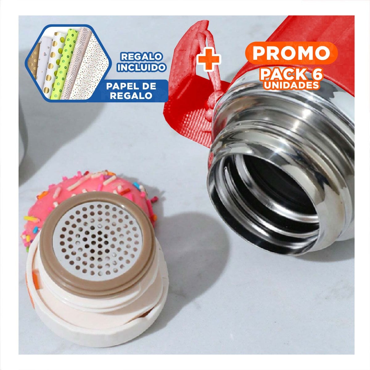 PACK6 COPA 800ML ROJO DEGRADADO PARA MANTENER BEBIDAS CALIENTES Y FRIAS Y+PAPEL REGALO - 1
