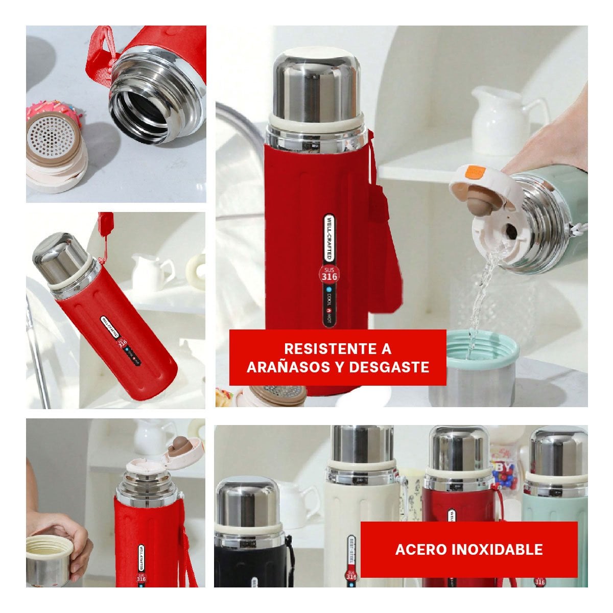 PACK6 COPA 800ML ROJO DEGRADADO PARA MANTENER BEBIDAS CALIENTES Y FRIAS Y+PAPEL REGALO - 3
