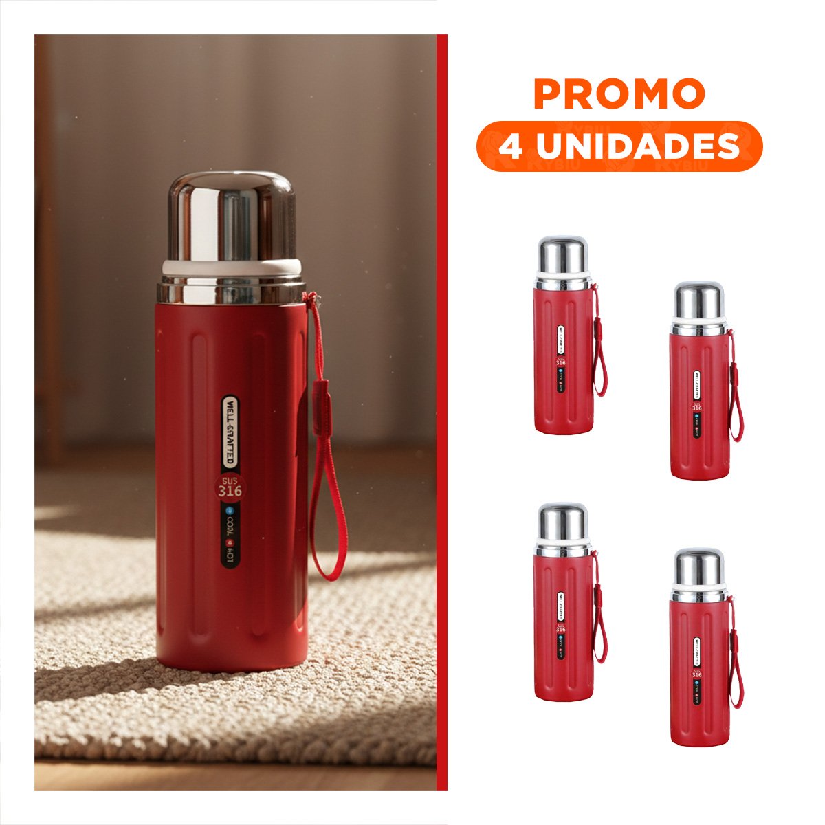PACK4 RECIPIENTE 800ML ROJO RESISTENTE Y DURADERO PARA USO DIARIO Y CASA Y+REGALO STICKER - 1