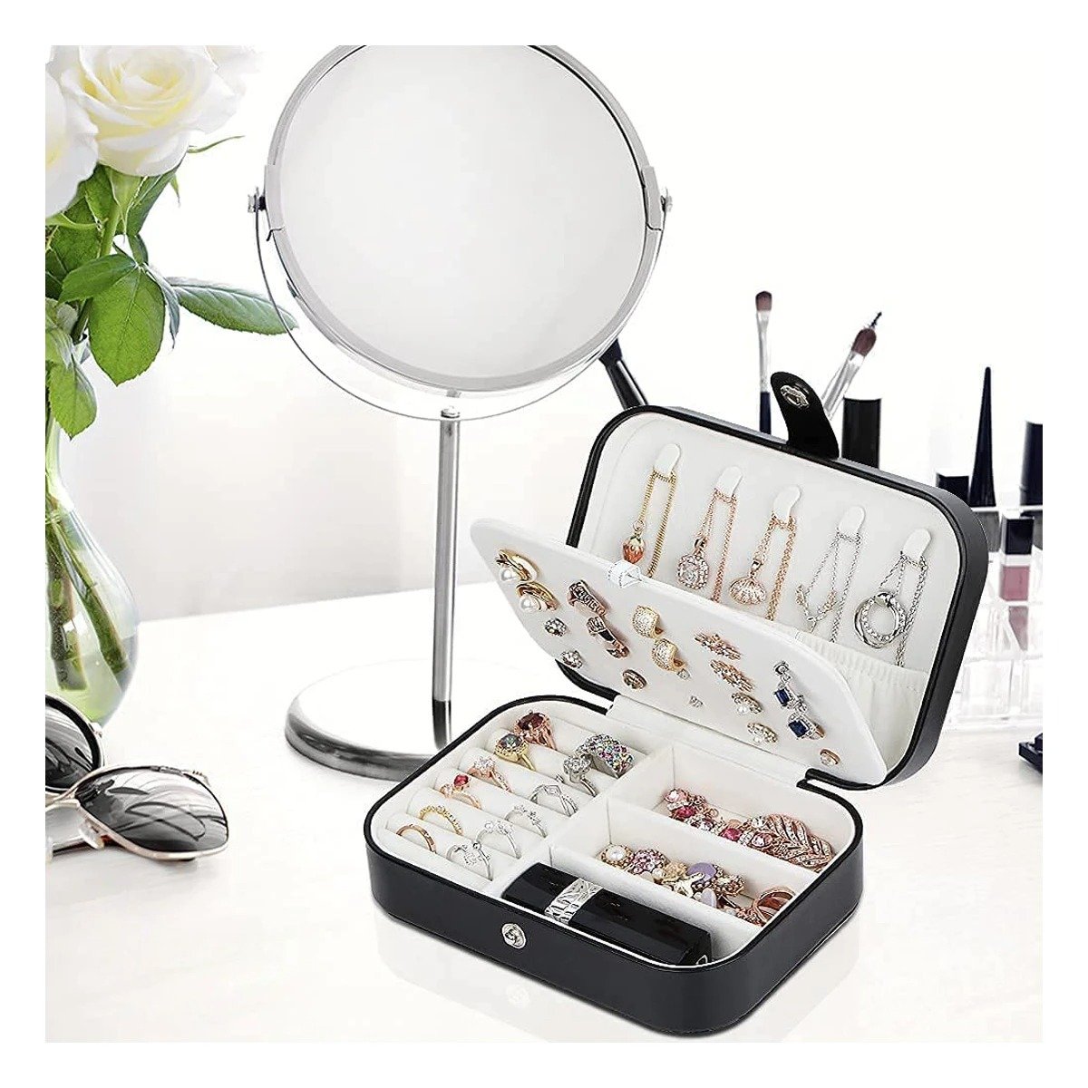 PACK2 CAJA NEGRO 16X11X5 CM PRACTICO Y LIGERO CON DIVISIONES INTERNAS Y+REGALO STICKER - 5