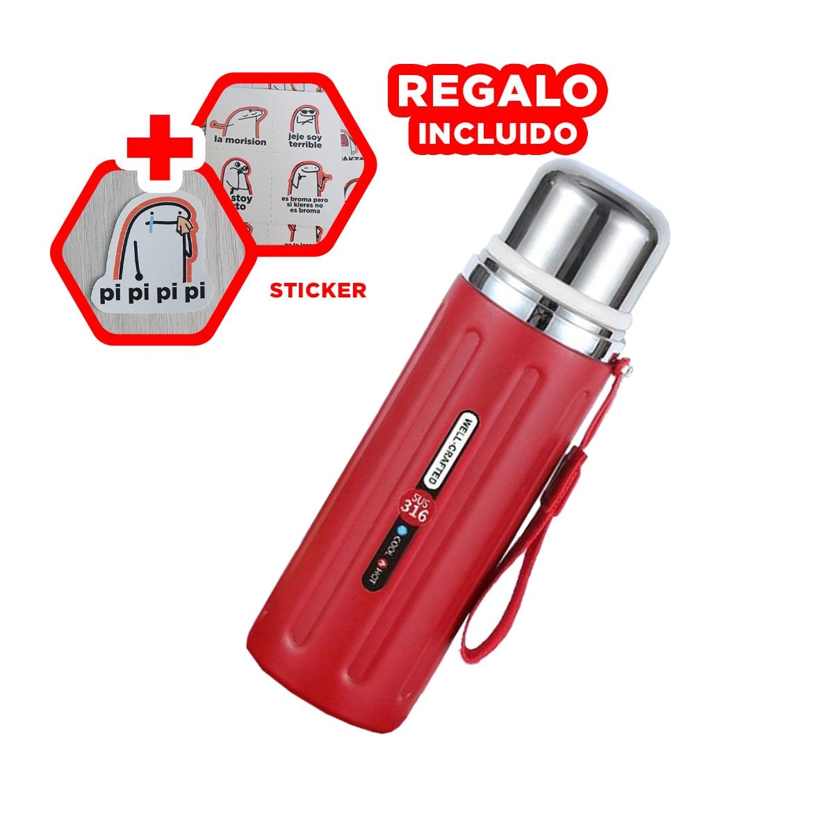 VASO 800ML ROJO RESISTENTE Y DURADERO PARA LLEVAR BEBIDAS A TODOS LADOS Y+REGALO STICKER - 1