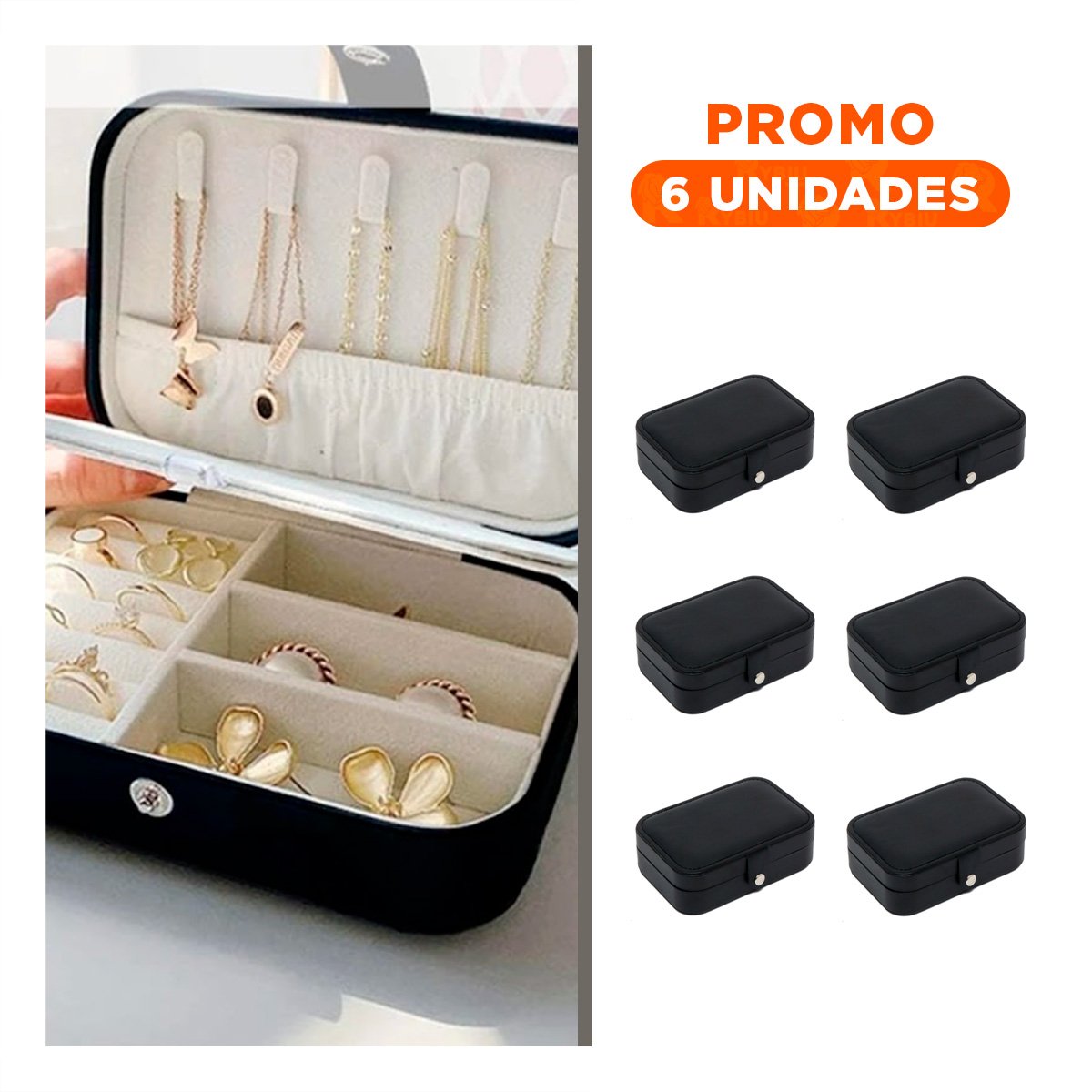 PACK6 ESTUCHE NEGRO 16X11X5 CM ELEGANTE Y COMPACTO CON DIVISIONES INTERNAS - 1