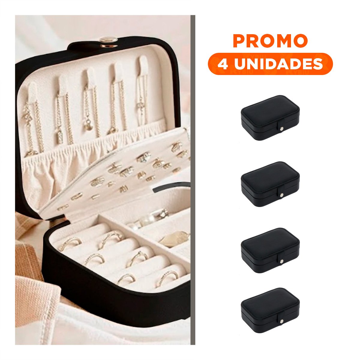 PACK4 JOYERO NEGRO 16X11X5 CM LIGERO Y RESISTENTE PARA JOYAS PEQUEÑAS Y+REGALO STICKER - 1