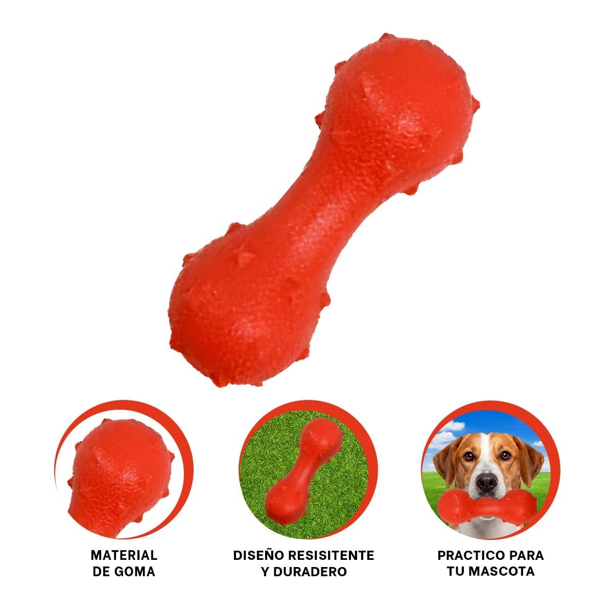 ELEMENTO DE JUEGO CON PUAS PARA PERRO ROJO RESISTENTE Y SEGURO AL MORDER - 3
