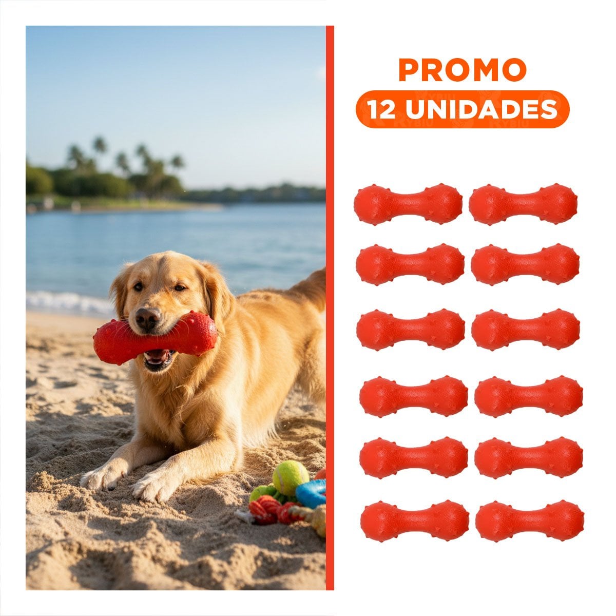 PACK12 MORDEDOR INTERACTIVO PARA MASCOTA ROJO CON PUAS FIRMES Y RESISTENTES Y+REGALO STICKER - 1